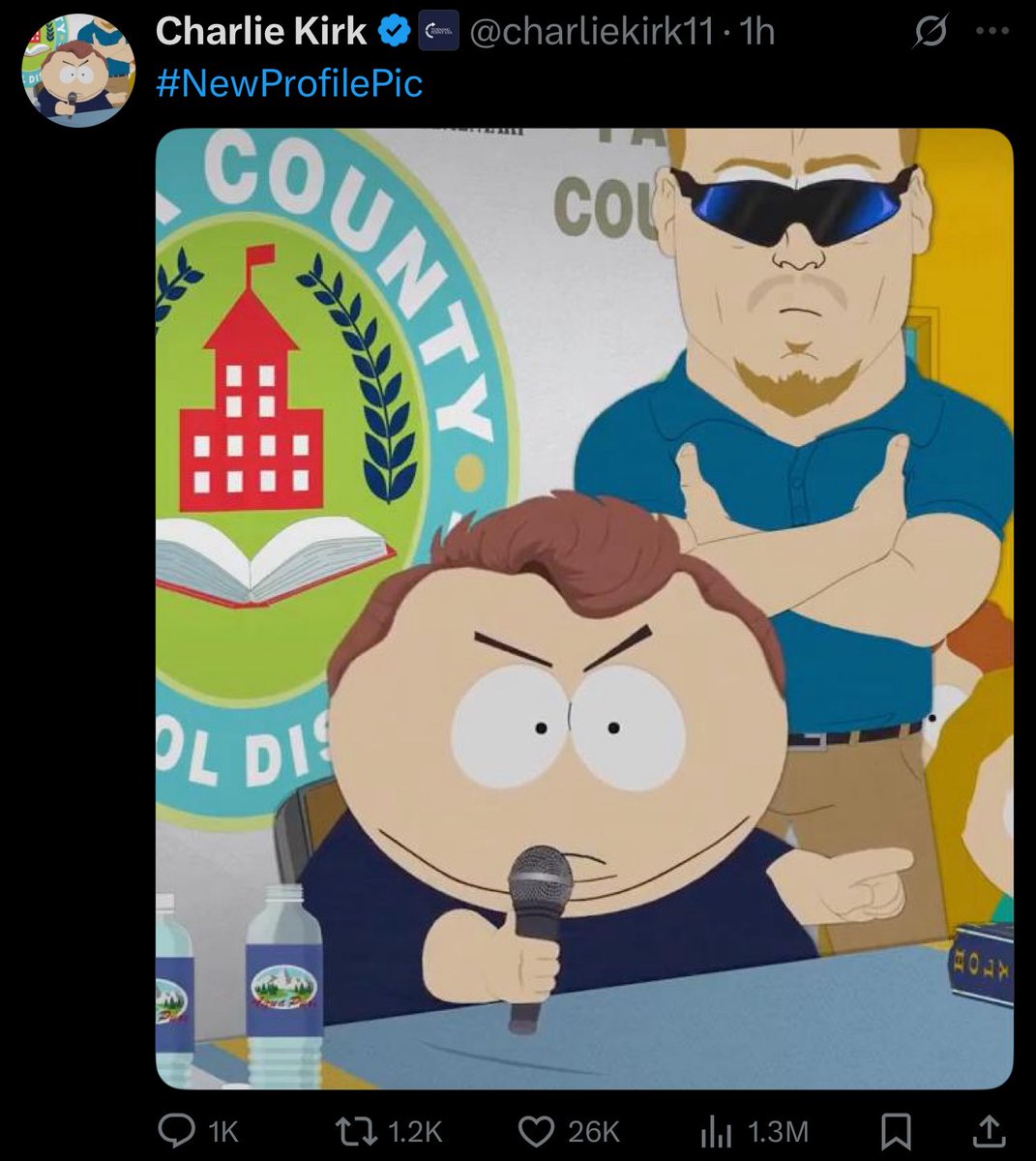 Charlie Kirk updates his profile picture after the South Park cameo