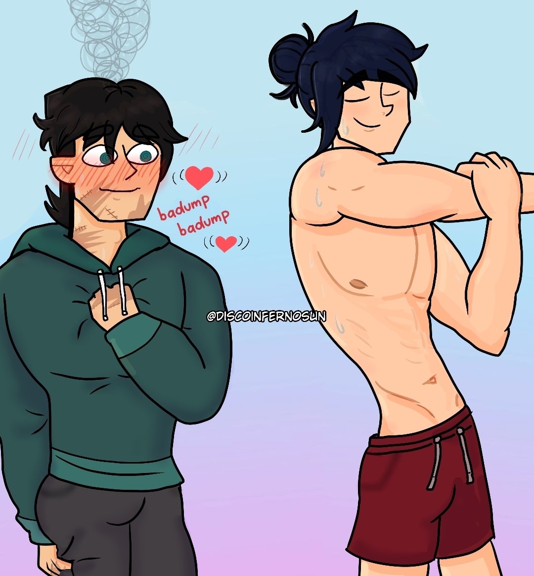 discoinfernosun's tweet photo. Commission done for @Punkermak thank you so much for helping me afford my tomjake greeting 🙏
Tom and Jake at the gym💪 Tomjake gym dates peak
The workout isn't the only thing that gets Tom's heart racing💚🩷💓
#disventurecamp #tomjake #tjs2 #tomjake2 https://t.co/0Uwfh4YY3H
