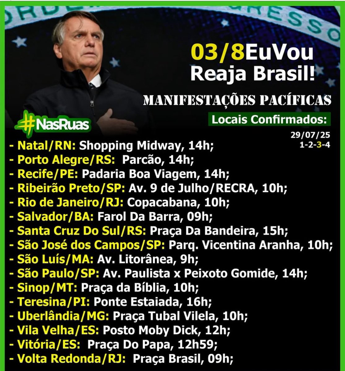VAMOS DIVULGAR, PATRIOTAS!
💪💪🇧🇷🇧🇷🤝🤝

REAJA BRASIL! 

REPOSTEM !