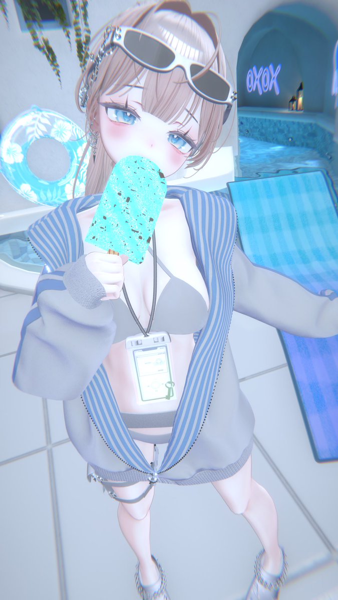 おはよ〜✨
早起き！できたぜ！二度寝コースです。。が。。💤

booth金額当てゲームで見事ニアピン当てましてーー欲しかった水着をいただきました。。！いいですか本当にと二度見してしまた👀
ありがとうございます✨

#Sio_3D 
#VRChat 
 #flunker3tmz