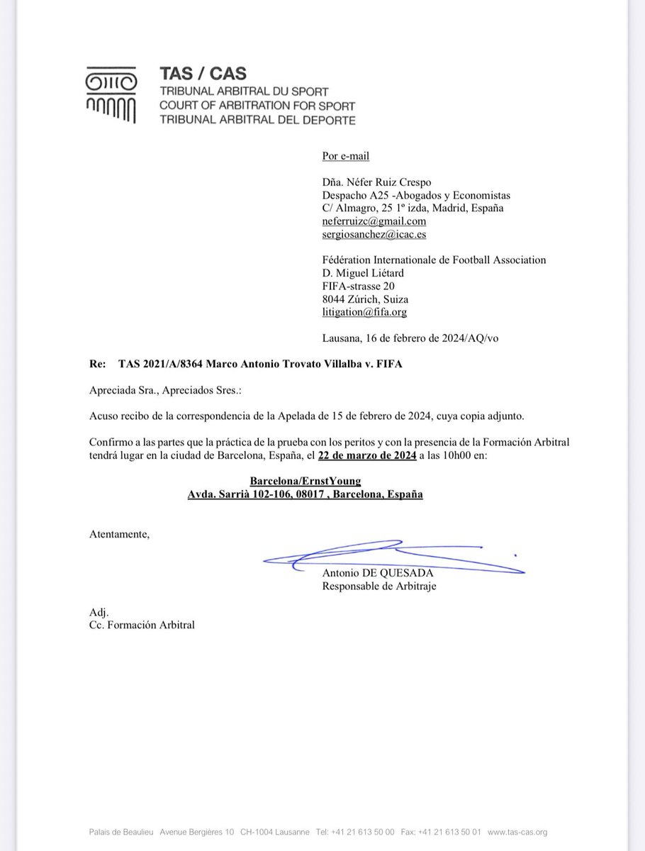 El peritaje se hizo por pedido del TAS y en presencia de los árbitros DR, me extraña que una persona con tu preparación esté tan equivocado.