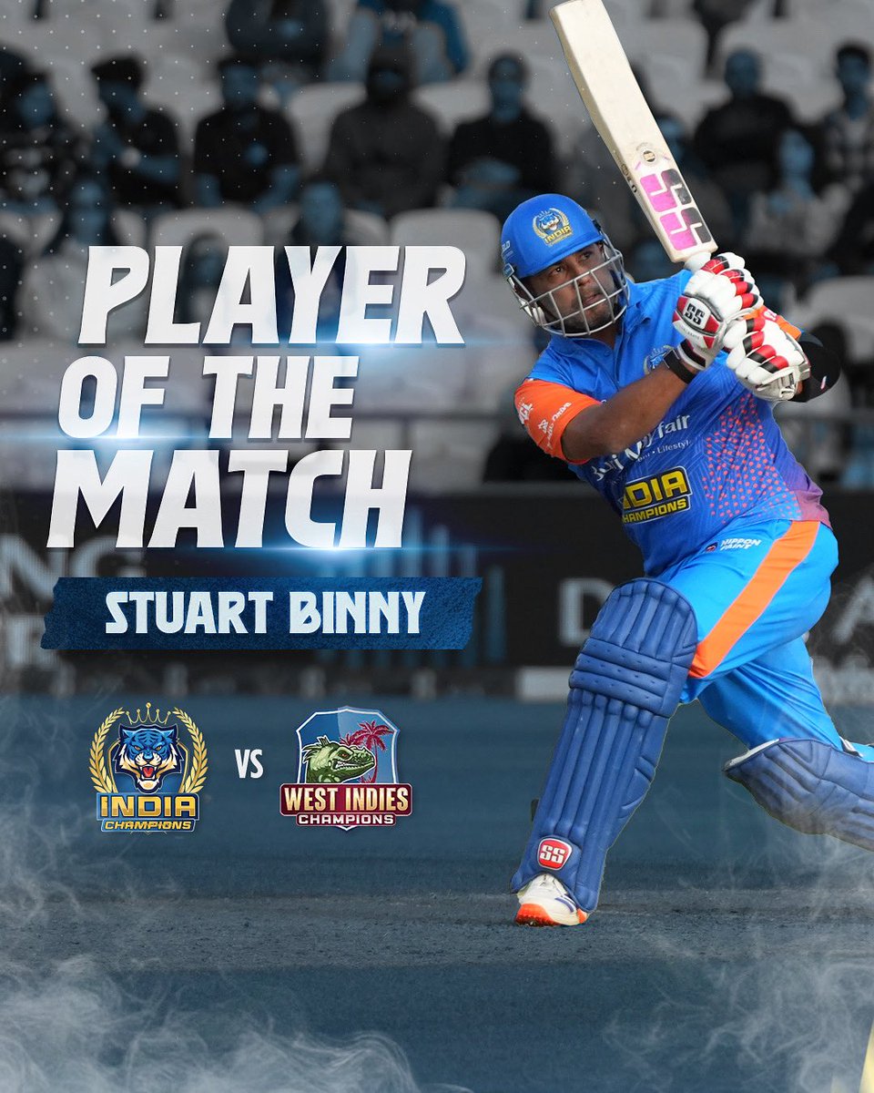 India_Champions's tweet photo. When the moment called, Binny delivered 💪

#WCLIndiaChampions #WorldChampionshipOfLegends #OnceAChampionAlwaysAChampion  #WCL2025 #INDvWI https://t.co/Yj0ZNBNrkR