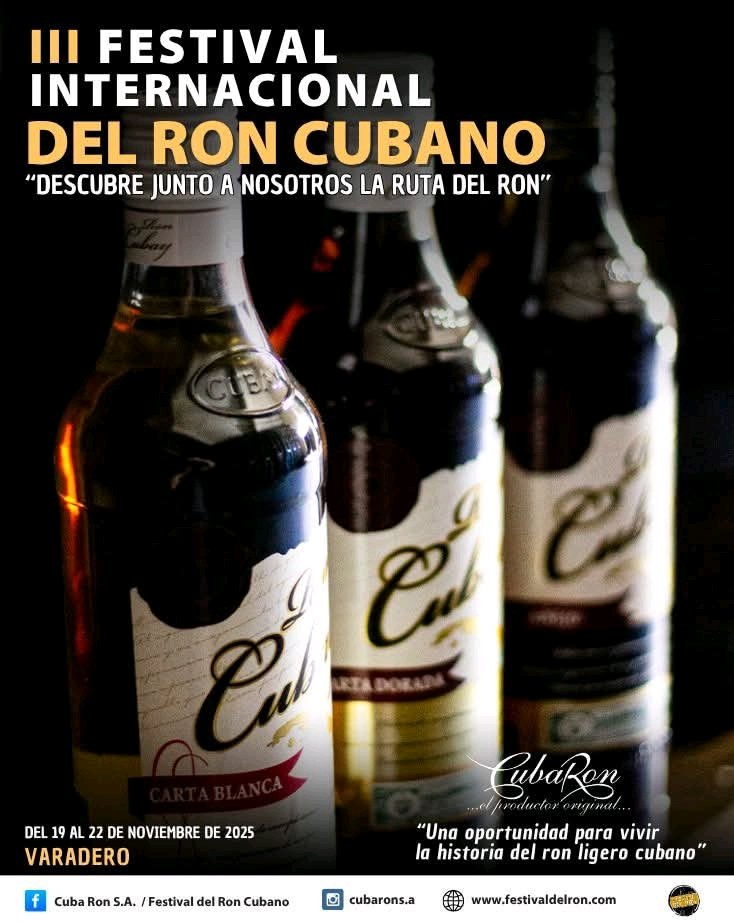 #Cuba🇨🇺 | Tercera edición del Festival Internacional del Ron Cubano.

📌"Un evento único que celebra el legado, la maestría y la distinción de los espirituosos cubanos en el mundo".

🗓 Del 19 al 22 de noviembre de 2025.
📍 Varadero. 

Info🌐:
share.google/INEWs4prMxbUlo…

#CubaÚnica