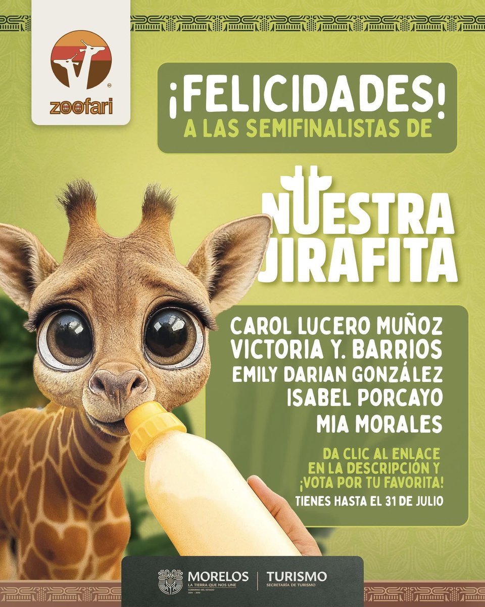 ⏱Date prisa, queda poco tiempo para que votes por tu nombre favorito para #NuestraJirafita del Zoofari.🦒🗳

📲 ¡Entra a bitly.cx/bVhD y elige!

📅 Tienes hasta el 31 de julio de 2025

#LaTierraQueNosUne #EducaciónMorelos