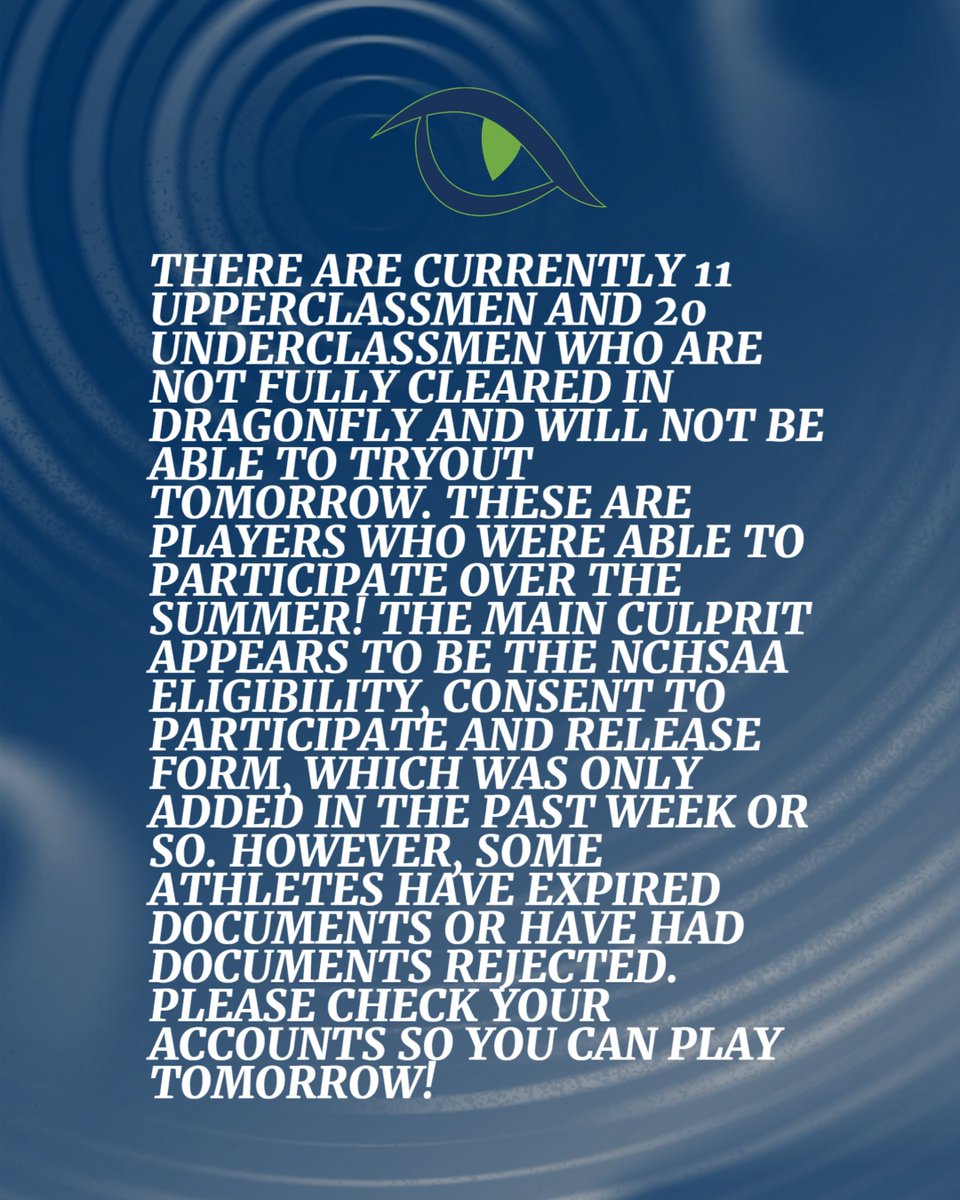 Please triple-check DragonFly to ensure you are able to try out tomorrow. Just because you were cleared for summer workouts does not necessarily mean you are cleared for tomorrow.