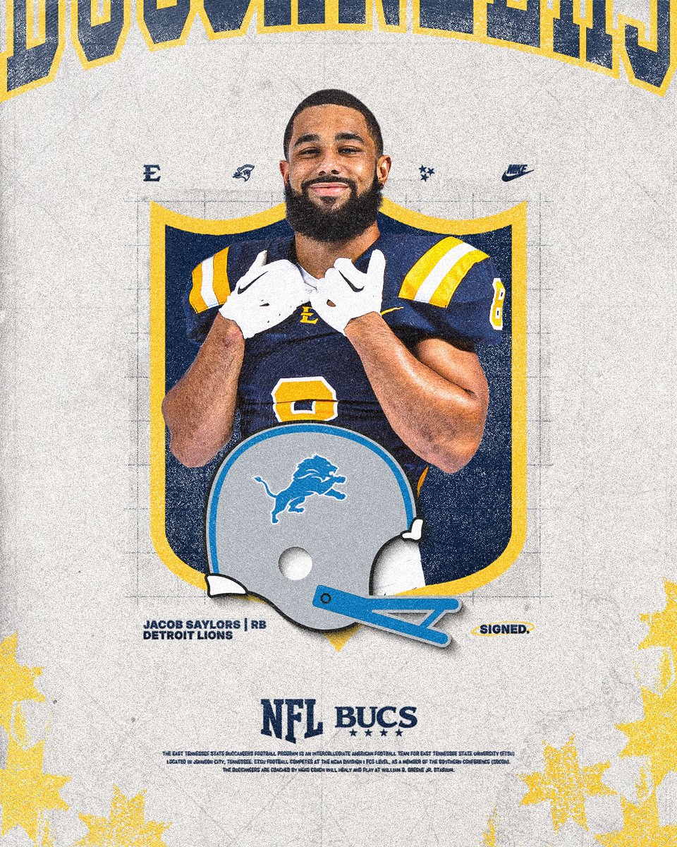 ETSU Football (@etsufootball) on Twitter photo the journey continues in the Motor City
<a href="/Saylors1k/">Jacob Malik Saylors</a> ➡️ <a href="/Lions/">Detroit Lions</a>
#GoBucs | #BUCkleUp the journey continues in the Motor City
<a href="/Saylors1k/">Jacob Malik Saylors</a> ➡️ <a href="/Lions/">Detroit Lions</a>
#GoBucs | #BUCkleUp