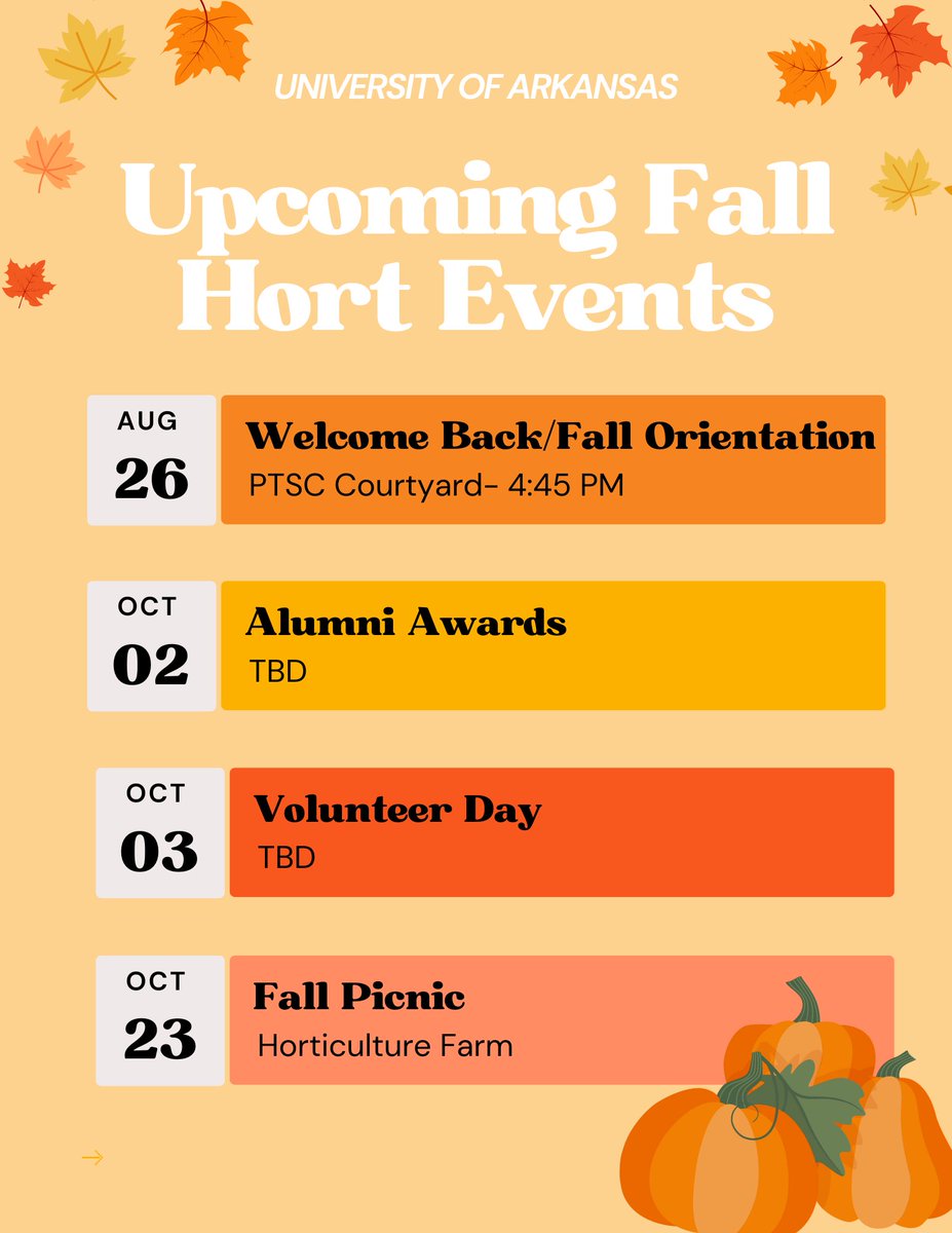 Fall is almost here, and we’re looking forward to welcoming everyone back to campus! Be sure to mark your calendars for upcoming Horticulture Department events—more details will be shared soon! 🍂