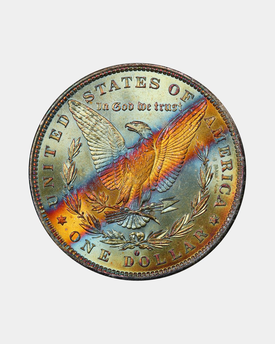 Beautiful toning takes this ordinary 1883-O Morgan Dollar to the next level with its bright orange strip surrounded by a cool blue on both ends. Perfect for Toner Tuesday.