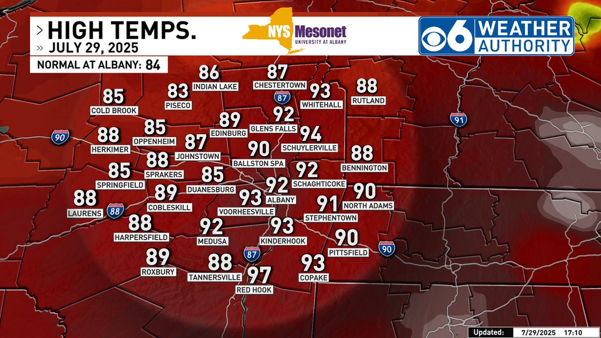 Today's observed high temperatures for our area...another sizzler.