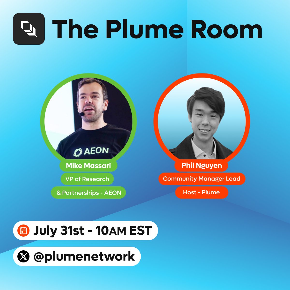 Join us this Thursday with <a href="/mkmassari/">Mike Massari</a> from <a href="/AEON_Community/">AEON.XYZ</a> to explore the seamless integration of payments in the RWA industry.

🪶 Hosted by <a href="/blockchainphyn/">Phyn</a>

Set your reminder ⬇️