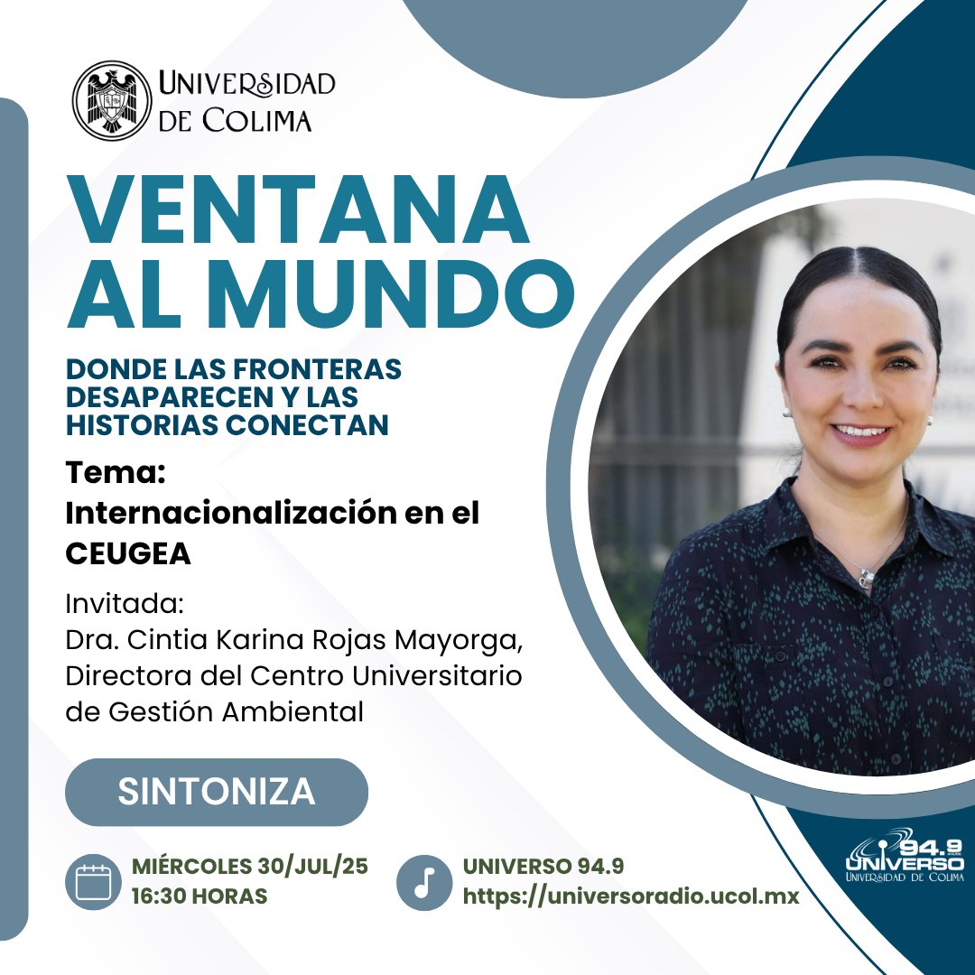 En la próxima emisión de #VentanaAlMundo, podrás escuchar a la Dra. Cintia Karina Rojas Mayorga, quien hablará, para nuestras audiencias, sobre la “Internacionalización en el CEUGEA”. 

Sintonízanos este miércoles 30 de julio a las 16:30 horas ➡️ universo949.mx