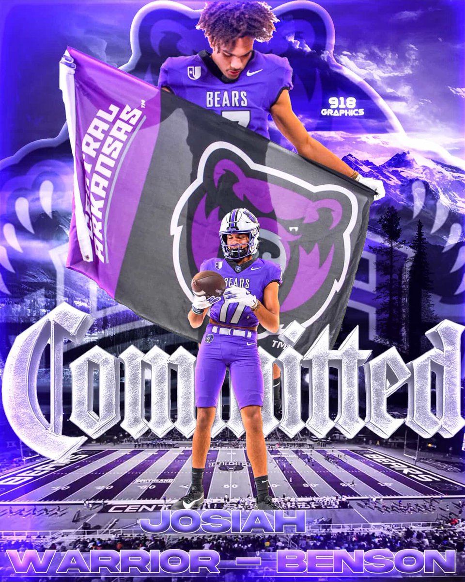 Josiah Warrior-Benson (@jwarriorbenson7) on Twitter photo Excited to announce I’m 1000% COMMITTED to the University of Central Arkansas! GO BEARS🐻💜
Jeremiah 29:11 “He has the Plans”
<a href="/NathanBrownUCA/">Nathan Brown</a> <a href="/CoachWalk731/">Jake Walker</a> <a href="/CoachRBolden/">Rodney Bolden II</a> <a href="/CoachUptergrove/">Coach_Up</a>
<a href="/Senator_Pride/">Robinson_Football</a> <a href="/ArRecruitingGuy/">Richard Davenport</a> <a href="/ndosports/">Nate Olson</a> <a href="/TomLoy247/">Tom Loy</a> <a href="/LemmingReport/">Tom Lemming</a> <a href="/PrepRedzoneAR/">Prep Redzone Arkansas</a> Excited to announce I’m 1000% COMMITTED to the University of Central Arkansas! GO BEARS🐻💜
Jeremiah 29:11 “He has the Plans”
<a href="/NathanBrownUCA/">Nathan Brown</a> <a href="/CoachWalk731/">Jake Walker</a> <a href="/CoachRBolden/">Rodney Bolden II</a> <a href="/CoachUptergrove/">Coach_Up</a>
<a href="/Senator_Pride/">Robinson_Football</a> <a href="/ArRecruitingGuy/">Richard Davenport</a> <a href="/ndosports/">Nate Olson</a> <a href="/TomLoy247/">Tom Loy</a> <a href="/LemmingReport/">Tom Lemming</a> <a href="/PrepRedzoneAR/">Prep Redzone Arkansas</a>
