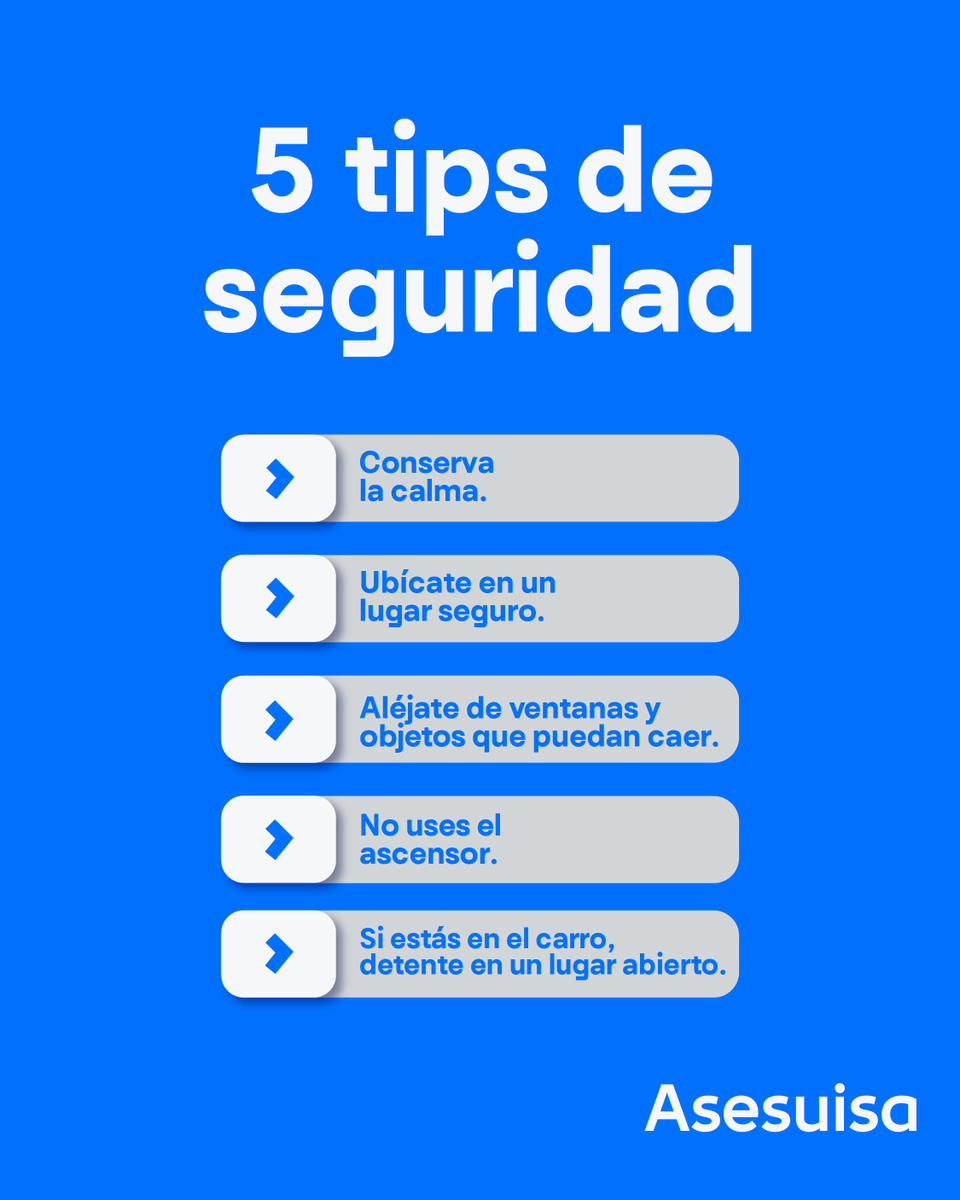 ASESUISA's tweet photo. Los sismos no avisan, pero tú sí puedes estar listo. 🌍

Sigue estos tips y compártelos con quienes más quieres. 💙

#Asesuisa #ContigoEnTodas #Junio #Seguro https://t.co/c6RnSdPNg0