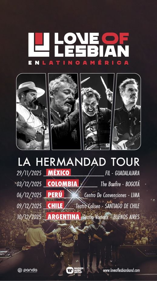 Mañana salen a la venta las entradas para nuestro tour en LATAM
loveoflesbianband.com

•Colombia: 12:00 (mediodía)
•Argentina: 14:00
•Chile: 13:00
•México (CDMX): 11:00
•Perú: 12:00