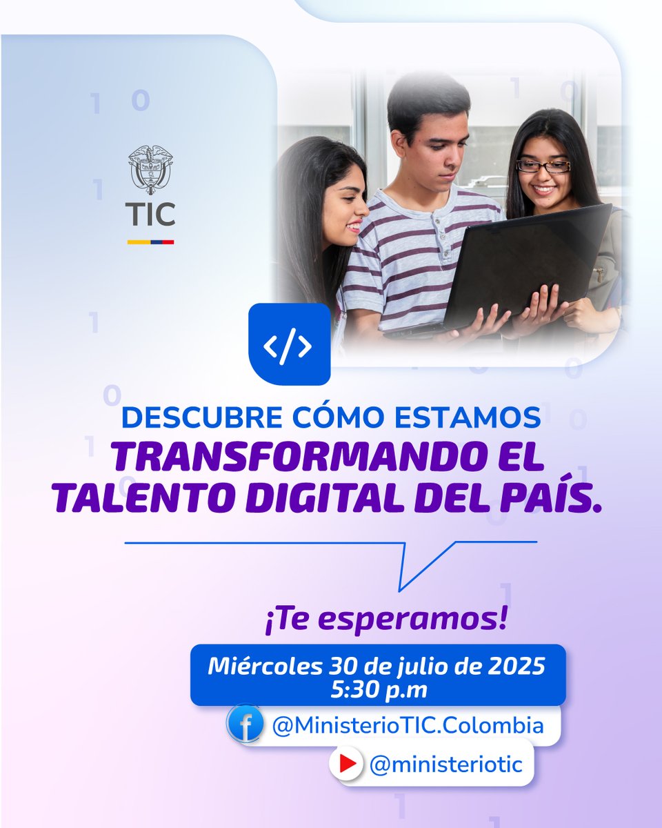 Talento Digital MinTIC (@talentodigcol) on Twitter photo 🎮 ¡Atención gamers y emprendedores digitales!
Mañana 30 de julio a través del #FBLive y YT del <a href="/Ministerio_TIC/">Ministerio TIC</a>, presentaremos detalles de nuestra #OfertaDED2025 para el fortalecimiento del emprendimiento digital en Colombia.
¡No faltes!
📲 web.facebook.com/MinisterioTIC.… 🎮 ¡Atención gamers y emprendedores digitales!
Mañana 30 de julio a través del #FBLive y YT del <a href="/Ministerio_TIC/">Ministerio TIC</a>, presentaremos detalles de nuestra #OfertaDED2025 para el fortalecimiento del emprendimiento digital en Colombia.
¡No faltes!
📲 web.facebook.com/MinisterioTIC.…