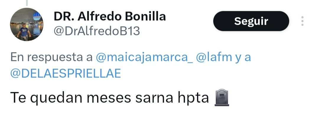 Maicol Cajamarca (@maicajamarca_) on Twitter photo Quiero denunciar publicamente esta amenaza de muerte que acabo de recibir, por parte de un seguidor de la extrema derecha fascista, el individuo <a href="/DrAlfredoB13/">DR. Alfredo Bonilla</a>.
Asimismo, tomaré las medidas judiciales correspondientes.
¡NADIE ME VA A CALLAR! ✊🏻🇨🇴 Quiero denunciar publicamente esta amenaza de muerte que acabo de recibir, por parte de un seguidor de la extrema derecha fascista, el individuo <a href="/DrAlfredoB13/">DR. Alfredo Bonilla</a>.
Asimismo, tomaré las medidas judiciales correspondientes.
¡NADIE ME VA A CALLAR! ✊🏻🇨🇴