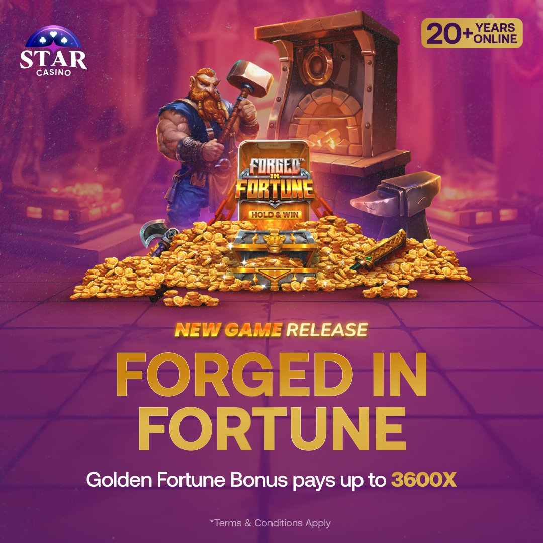 The all-new Forged in Fortune is ready to be conquered on Star Casino! 🎰🔥

▶️ Hold &amp; Win Feature
▶️ Golden Fortune Bonus

Play Now 👉 bit.ly/BetAnything