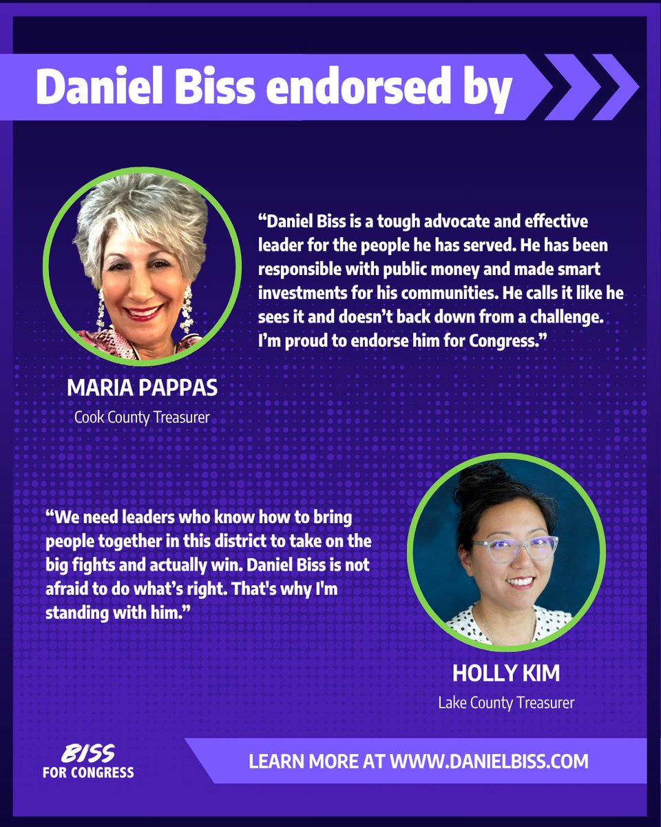 .<a href="/themariapappas/">Maria Pappas</a> and <a href="/LakeCountyHolly/">Holly Kim</a> have been dedicated public servants for the people of Cook and Lake County, and I am grateful to have their endorsement!