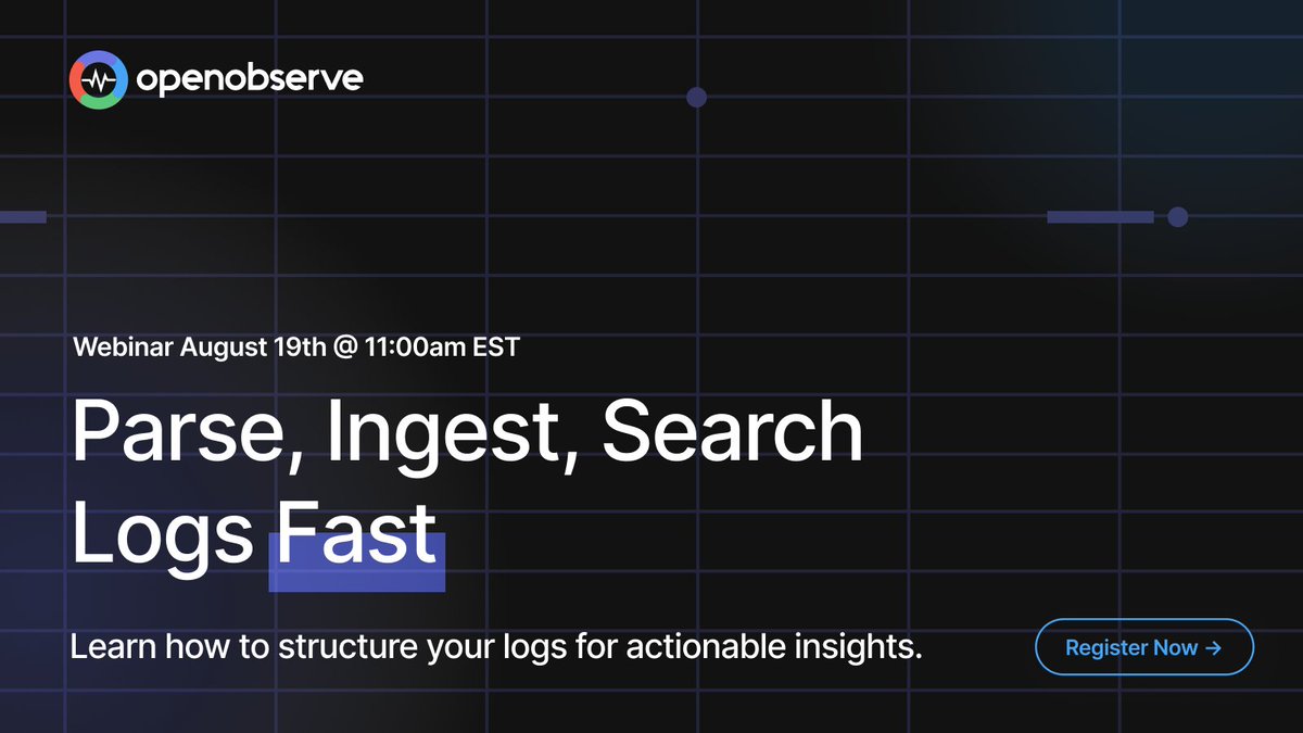 OpenObserve's tweet image. Learn to parse logs + search with SQL-mode in OpenObserve.

Sign up for the live webinar August 19th. openobserve.ai/webinars-video…

#OpenObserve #SRE #Logging #DevOps #Observability