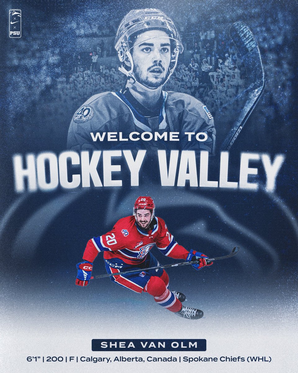 Welcome to #HockeyValley, Shea Van Olm! 
 
2024-25 WHL Leading Goal Scorer (49) ✅
 
2024-25 WHL Second All-Star Team ✅
 
2025 WHL Finalist (Spokane) ✅
 
2024-25 Alternate Captain ✅

2022 WHL Champion (Edmonton)￼￼ ✅
 
🔜 Penn State Nittany Lion 🦁 
 
#WeAre