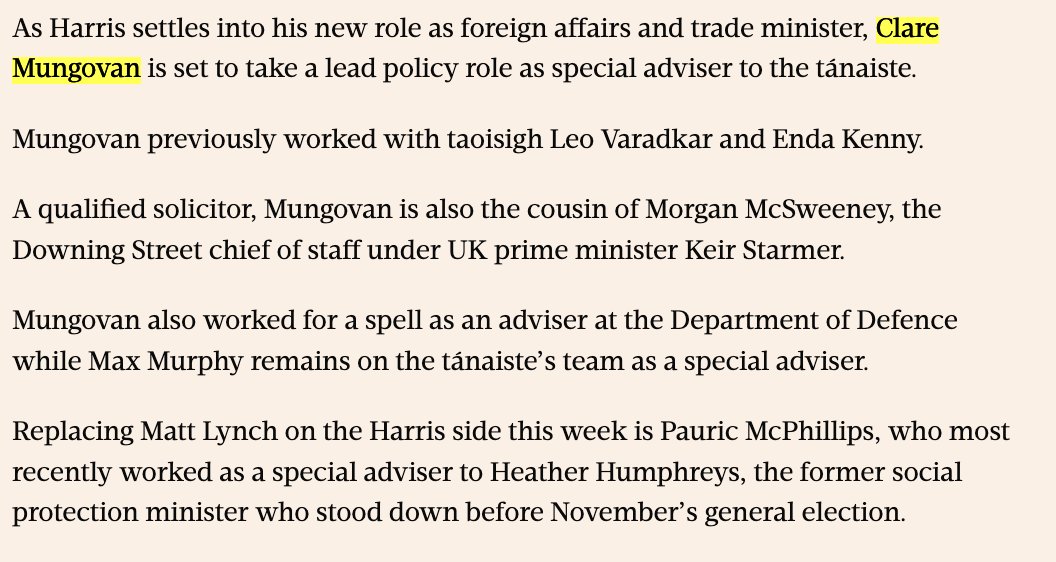 And there’s more...

Morgan McSweeney's 1st cousin, Clare Mungovan, is special advisor and lead policy advisor to Simon Harris, 

Tim McSweeney is her uncle.

So one family is influencing both Irish and British Govts at the highest levels while making millions on asylum seekers