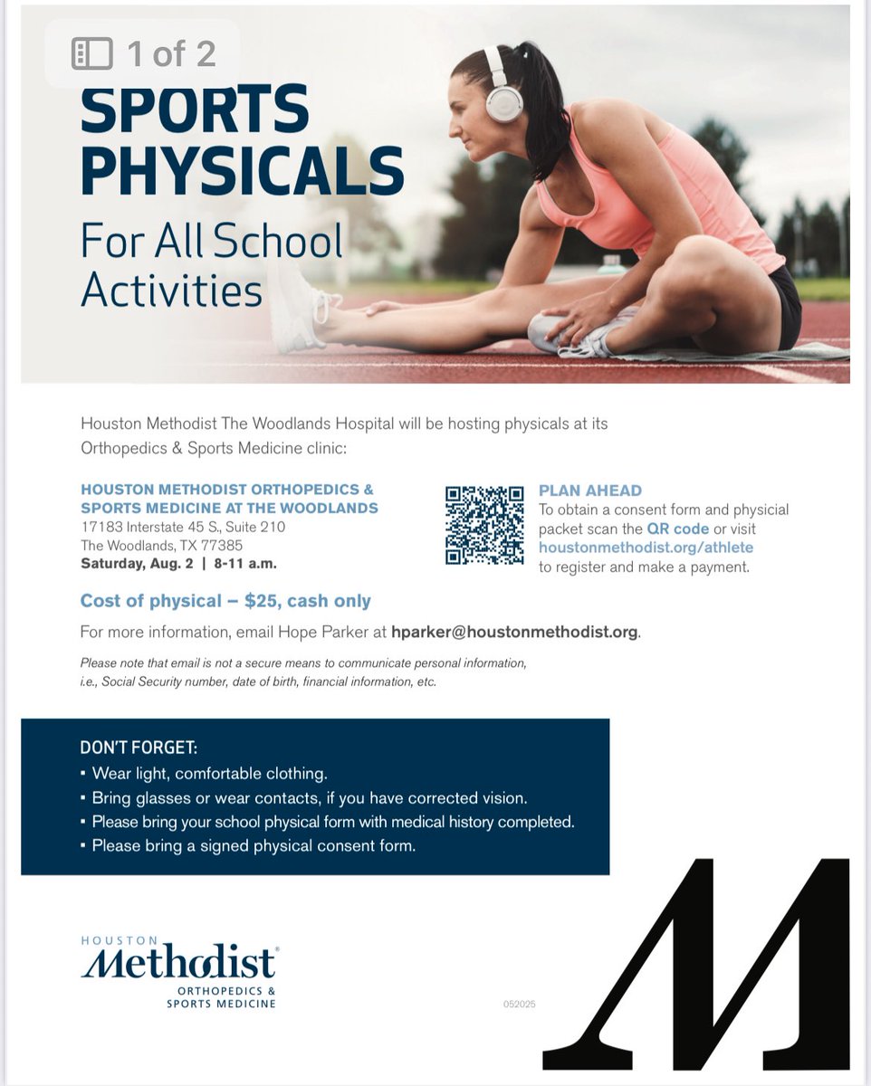 If you haven’t gotten your physical yet. Methodist The Woodlands is offering sports physicals this Saturday 8-11 am for $25 cash only! <a href="/coachhineman/">Kendall Hineman</a> <a href="/TheCreek_GBBall/">Caney Creek Girls Basketball</a> <a href="/CaneyCreekHS/">Caney Creek High School, Conroe ISD</a> <a href="/caneycreek_vb/">Caney Creek Volleyball</a> <a href="/CaneyCreekBball/">CaneyCreekBasketball</a>