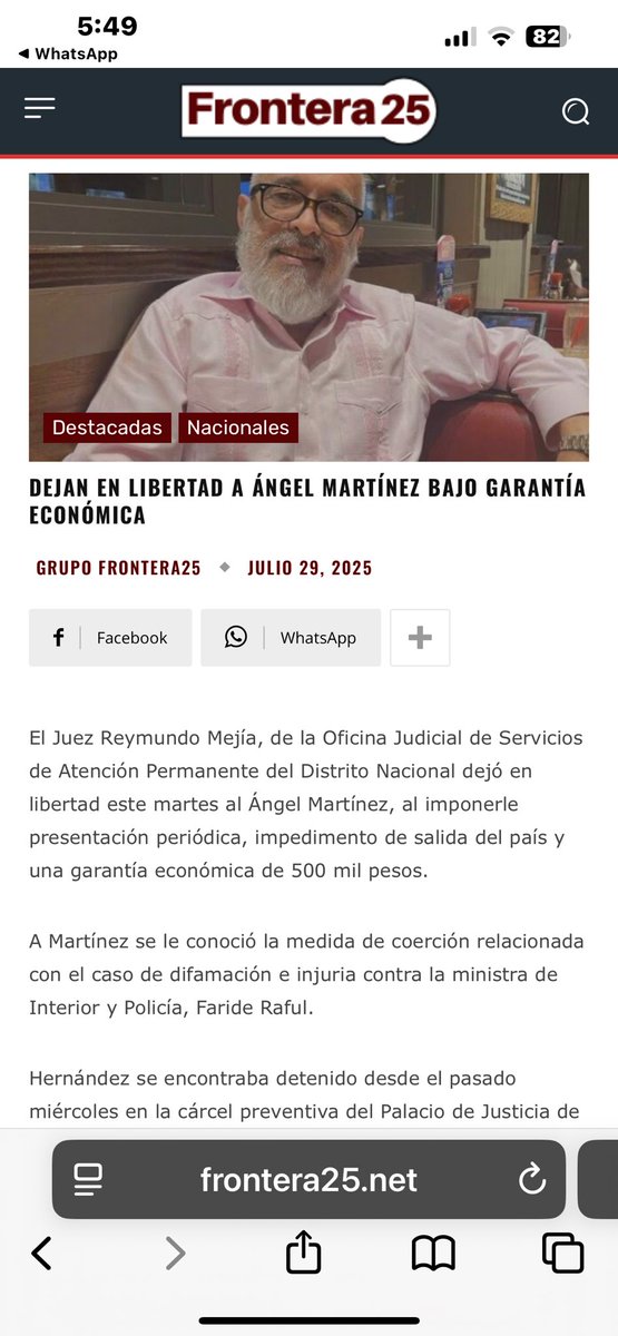 Dejan en libertad a Ángel Martínez bajo garantía económica 
 frontera25.net/dejan-en-liber…