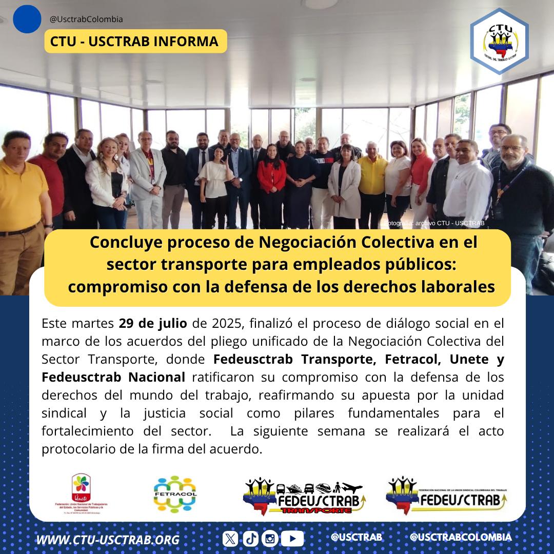 USCTRABCOLOMBIA's tweet photo. Negociación colectiva Sector Transporte para empleados públicos 2025 #SomosCTU_Usctrab #SectorTransporte #EmpleadosPublicos @MinTransporteCo https://t.co/8Mzvlji1FY