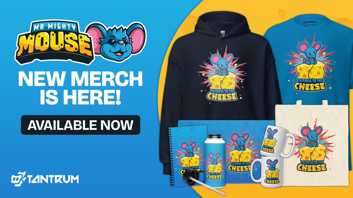TantrumMerch.com (@tantrummerch) on Twitter photo 🐭🧀 Get a little bit of new mixed with a little bit of old as <a href="/MrMightyMouse1/">MrMightyMouse</a> launches his NEW "Faithful to the Cheese" merch AND has all older merch 10% off until it comes down on August 15! Check out the wide variety of merch options over at ➡️ tantrummerch.com/mrmightymouse/ 🐭🧀 Get a little bit of new mixed with a little bit of old as <a href="/MrMightyMouse1/">MrMightyMouse</a> launches his NEW "Faithful to the Cheese" merch AND has all older merch 10% off until it comes down on August 15! Check out the wide variety of merch options over at ➡️ tantrummerch.com/mrmightymouse/
