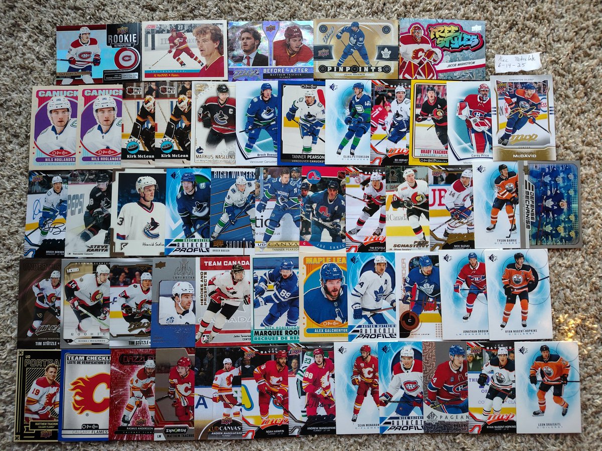 Alec Petrelak (@apetrelak) on Twitter photo #NHL Canada Cards lot - 16 hits, 52 inserts, 5 cards from the 1970s.
McDavid, Caufield, Matthews, etc., among the inserts.
$32 USD OBO, plus SH. Hits listed below...
<a href="/ILOVECOLLECTING/">I❤️COLLECTINGCARDS</a> #NHL Canada Cards lot - 16 hits, 52 inserts, 5 cards from the 1970s.
McDavid, Caufield, Matthews, etc., among the inserts.
$32 USD OBO, plus SH. Hits listed below...
<a href="/ILOVECOLLECTING/">I❤️COLLECTINGCARDS</a>