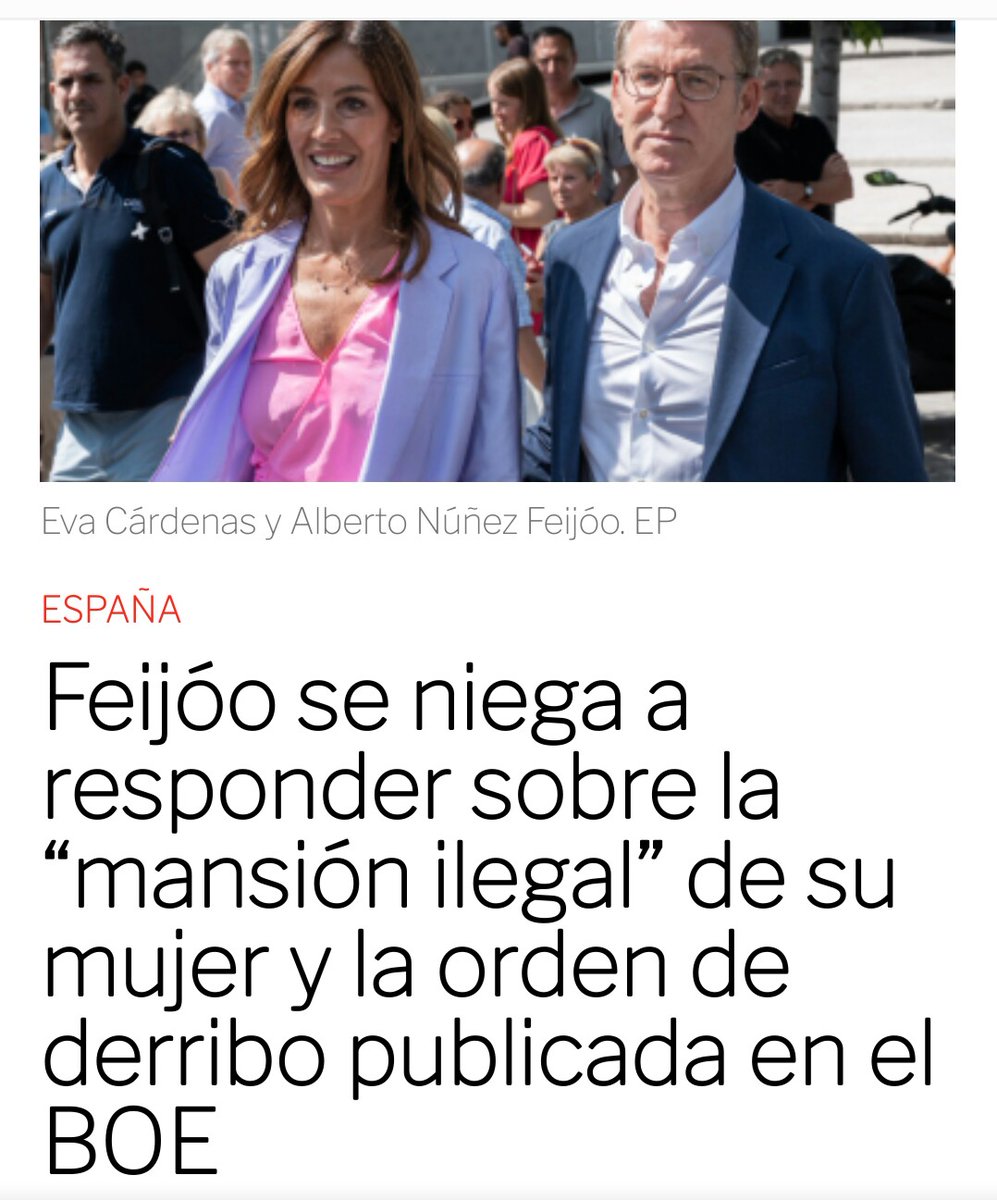 #Feijóo,  el amigo del #Narco  pide la dimisión del Fiscal General del Estado por una filtración que TODA #ESPAÑA sabe que no hizo él,  que son cosas de <a href="/marodriguezb/">MÁR</a> y la caverna. 

De que su mujer y él #okupan suelo público, y han sido condenados,  no dice nada.

PpVOX=IDIOTAS