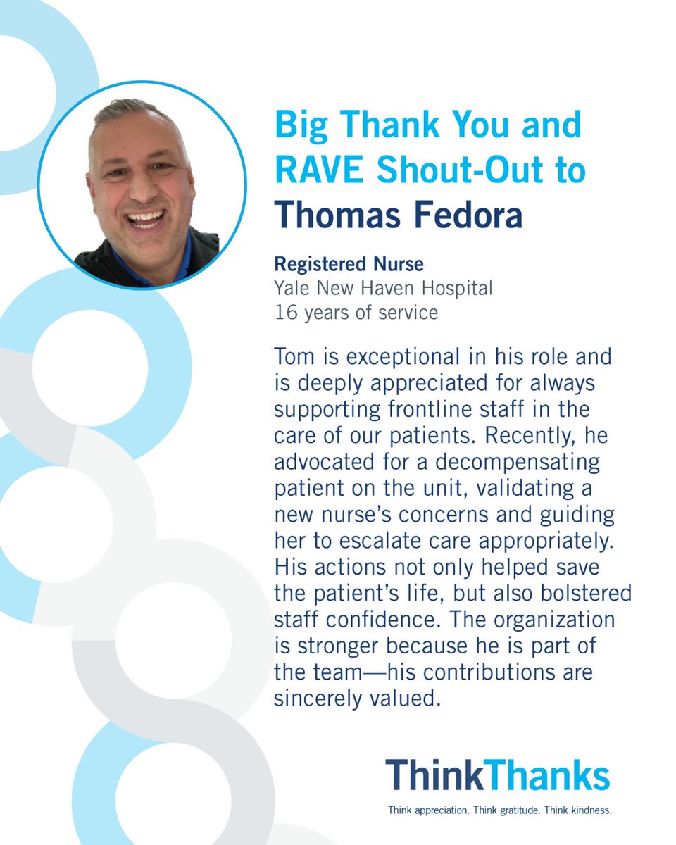 Yale New Haven Hosp (@ynhh) on Twitter photo We're celebrating our employees with ThinkThanks, our systemwide campaign aimed at celebrating the incredible contributions of our amazing Yale New Haven Health team! The hard work and dedication of our staff make our communities thrive. Today's shoutout goes out to Thomas! We're celebrating our employees with ThinkThanks, our systemwide campaign aimed at celebrating the incredible contributions of our amazing Yale New Haven Health team! The hard work and dedication of our staff make our communities thrive. Today's shoutout goes out to Thomas!