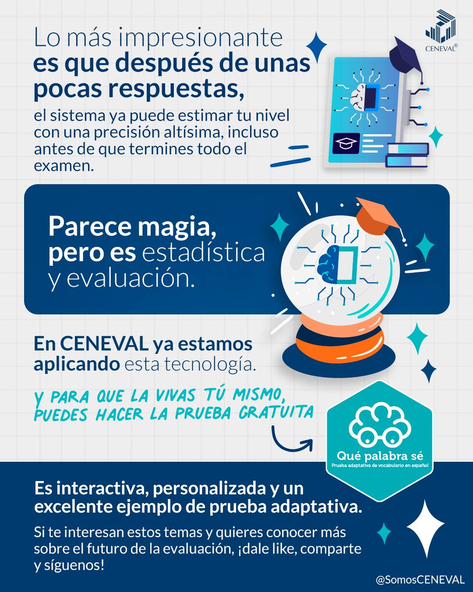 ¿Sabías que hay exámenes que se adaptan a ti? En #CENEVAL, usamos pruebas adaptativas: más justas, precisas y personalizadas. Descubre ¿Qué palabra sé?, nuestra prueba gratuita. Link en bio. #PruebasAdaptativas #EvaluaciónInteligente