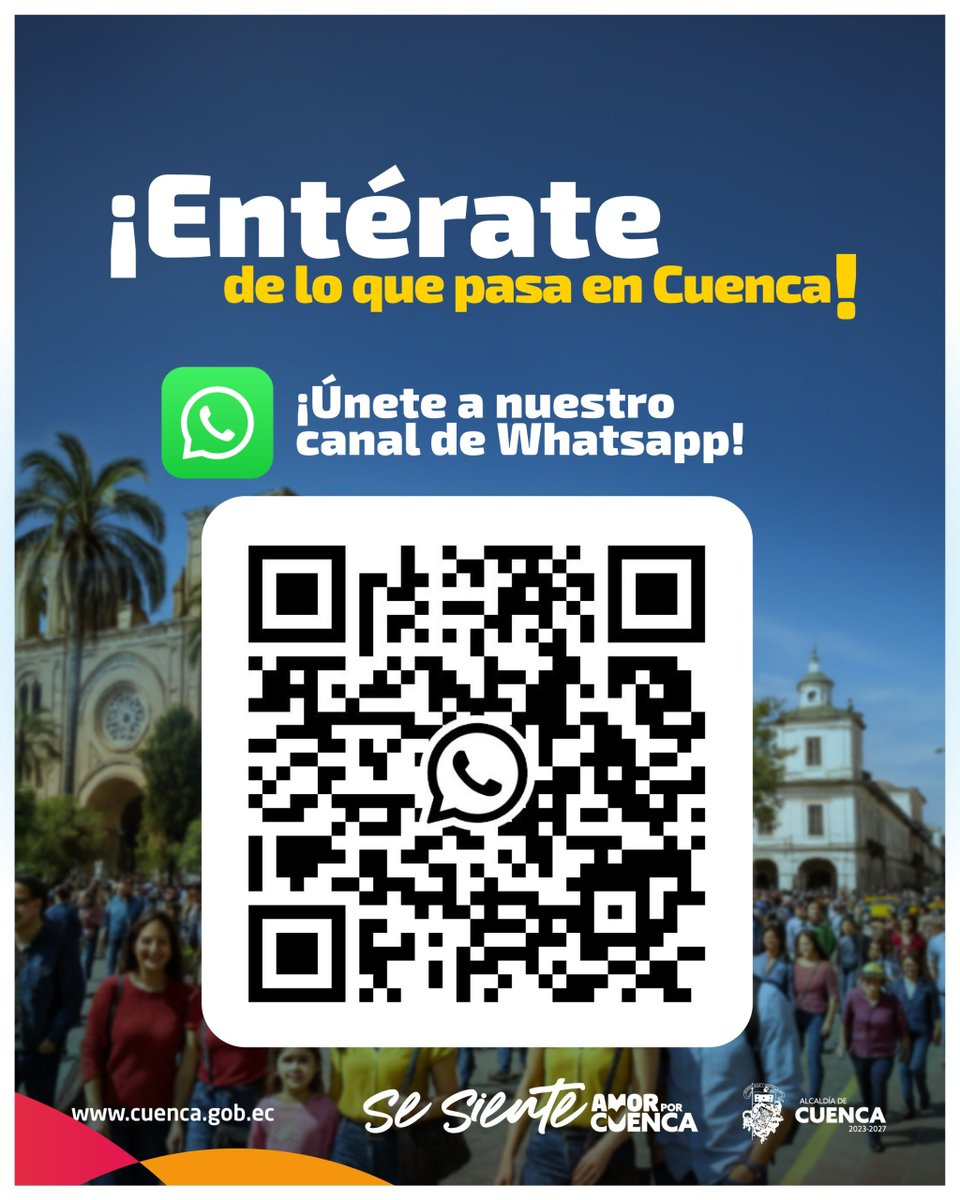 ¿Quieres saber qué pasa en #Cuenca? 🤔📍

¡Únete al canal de la Alcaldía en #WhatsApp 📲 y entérate de primera mano de todo lo que hacemos con #AmorPorCuenca ❤️💛!

📲 Noticias, obras, eventos y más ¡directo a tu celular!

🔗 Únete aquí:
whatsapp.com/channel/0029Va…