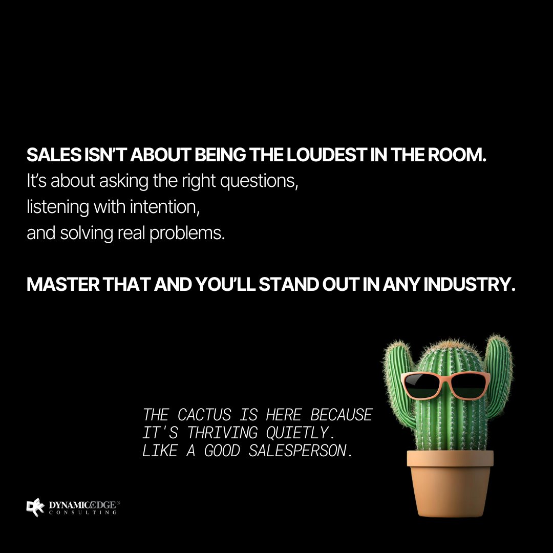 Dynamic_Edge_LA's tweet image. You don’t need a megaphone to be great in sales. Loud doesn’t equal effective.
If you’re asking the right questions and listening to the answers, you’re already ahead.
Ask better questions. Listen harder. Solve what actually matters.
#SmartSelling #SalesMindset #SalesWisdom