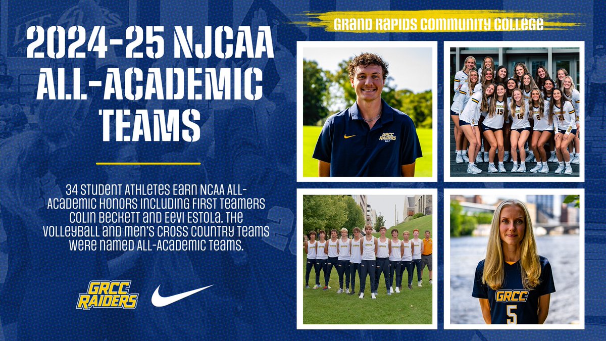 Thirty-Four GRCC Student Athletes Earn NJCAA All-Academic Honors for the 2024-25 year! <a href="/grccvb/">GRCC Volleyball</a>

grccraiders.com/news/2025/7/29…