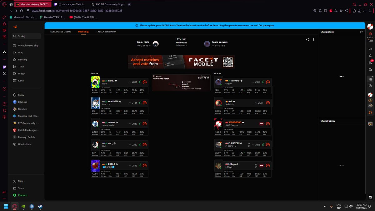 smolycs's tweet photo. @FACEITSupport @FACEITSupport maybe unban cuz steam is down? :>>>>>>>>>>>>>>>> https://t.co/SBrSTHw2eL