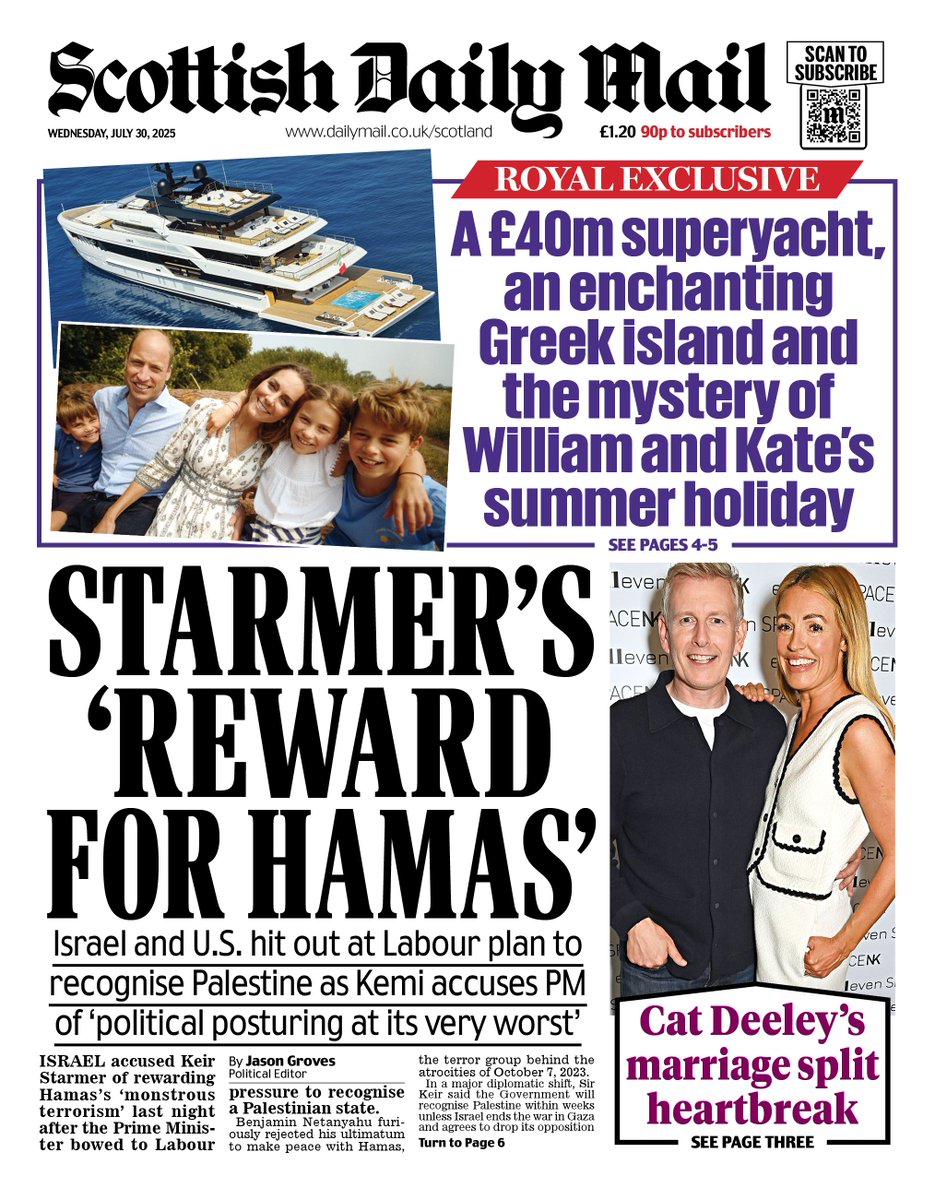 🗞️ Wednesday's Scottish Daily Mail front page: Starmer's 'reward for Hamas'

#TomorrowsPapersToday #scotpapers 
👉 Read more on #MailOnline  dailymail.co.uk/scotland