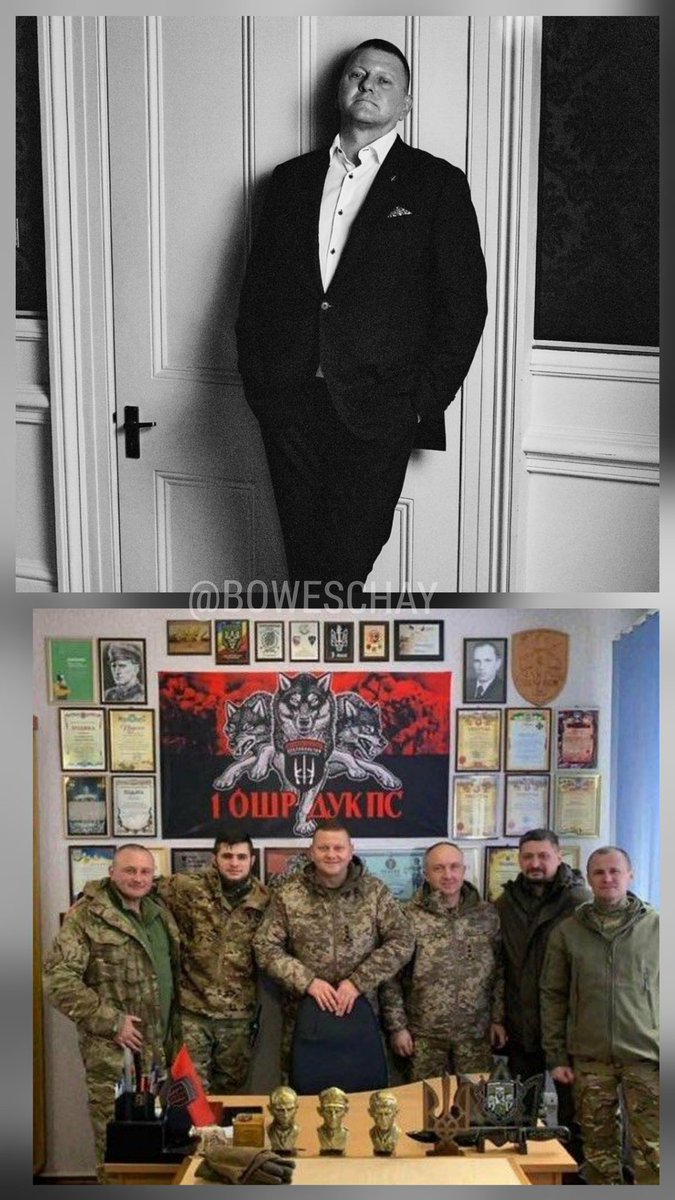 "General"  Zalushny is being prepped by the Western media (Vogue)  to step into the jack boots of the little Dictator in Kiev

It would be a shame to share this image of him posing with the flags and portraits of Mass Killers of Jewish Children, Babies and Women in Ukraine in WW2