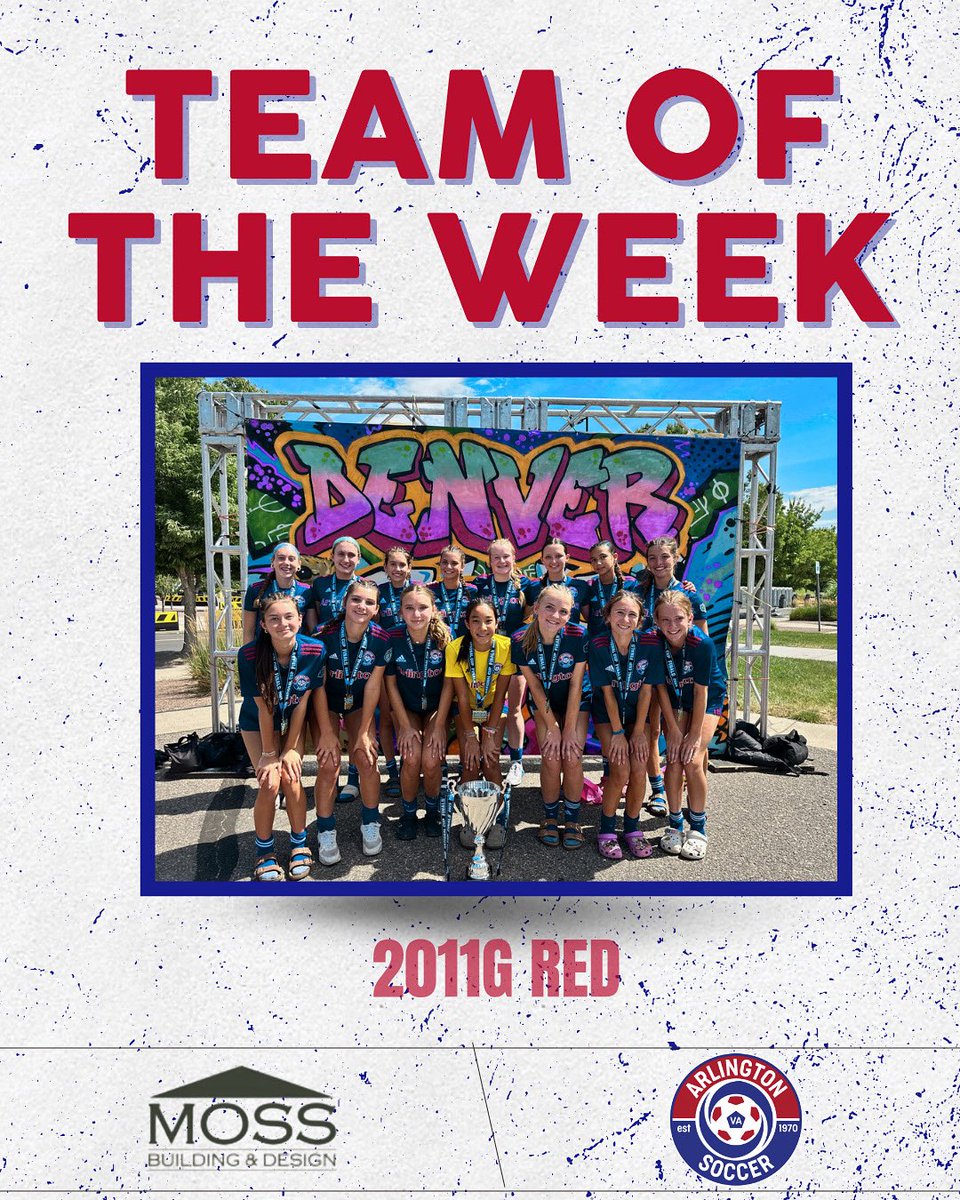 Congrats to our 2011 Girls Red team for being the Moss Building &amp; Design Team of the Week! 

The girls dominated with a 15-0 shutout run heading into the US Club Soccer National Cup finals, where they clinched a 2-1 victory over Lakeville SC for the title🏆

#ArlingtonSoccer