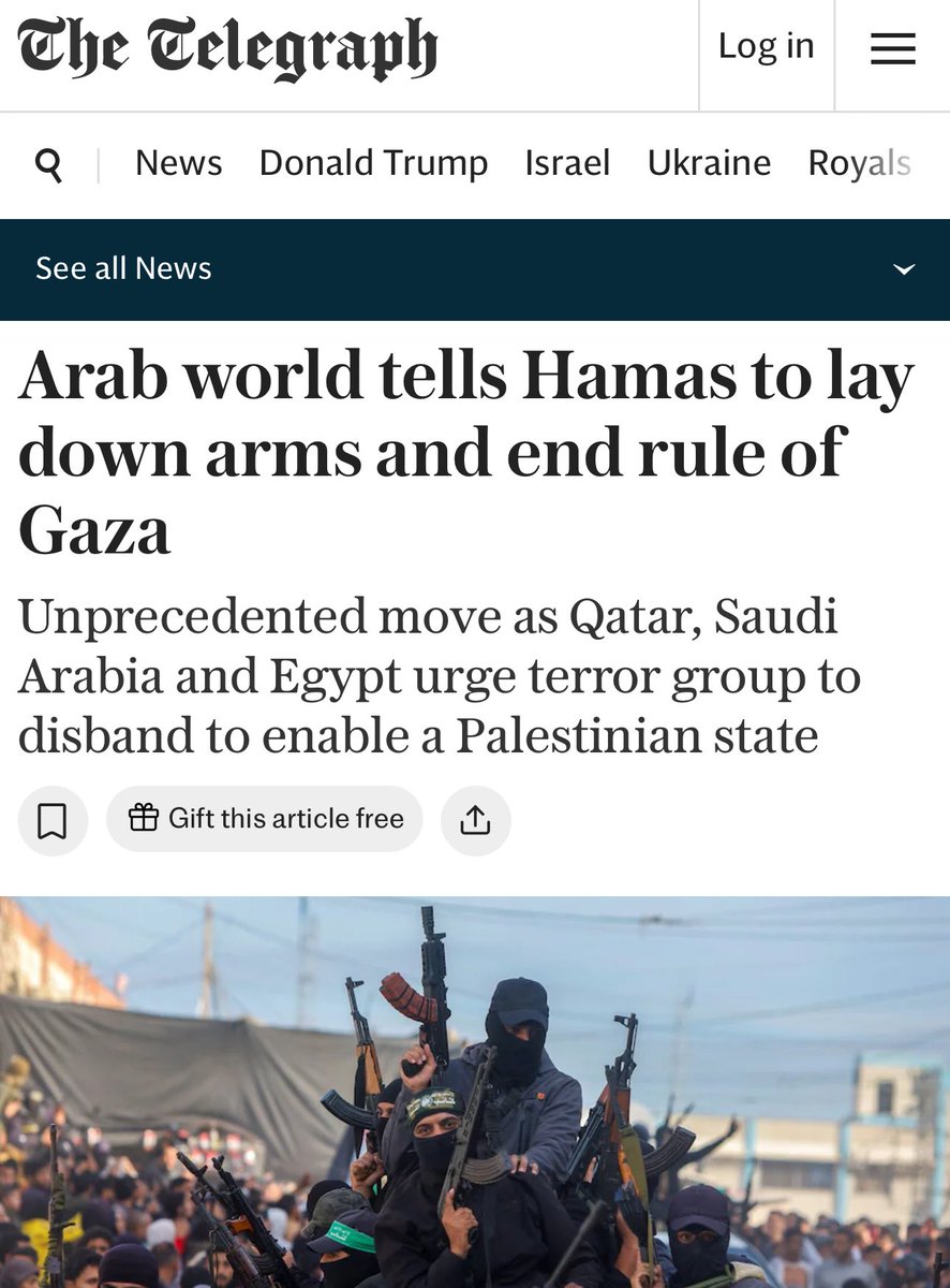 The Arab world, led by Saudi Arabia 🇸🇦, demands that the Hamas Muslim Brotherhood terror group end its rule in Gaza and hand over its weapons.