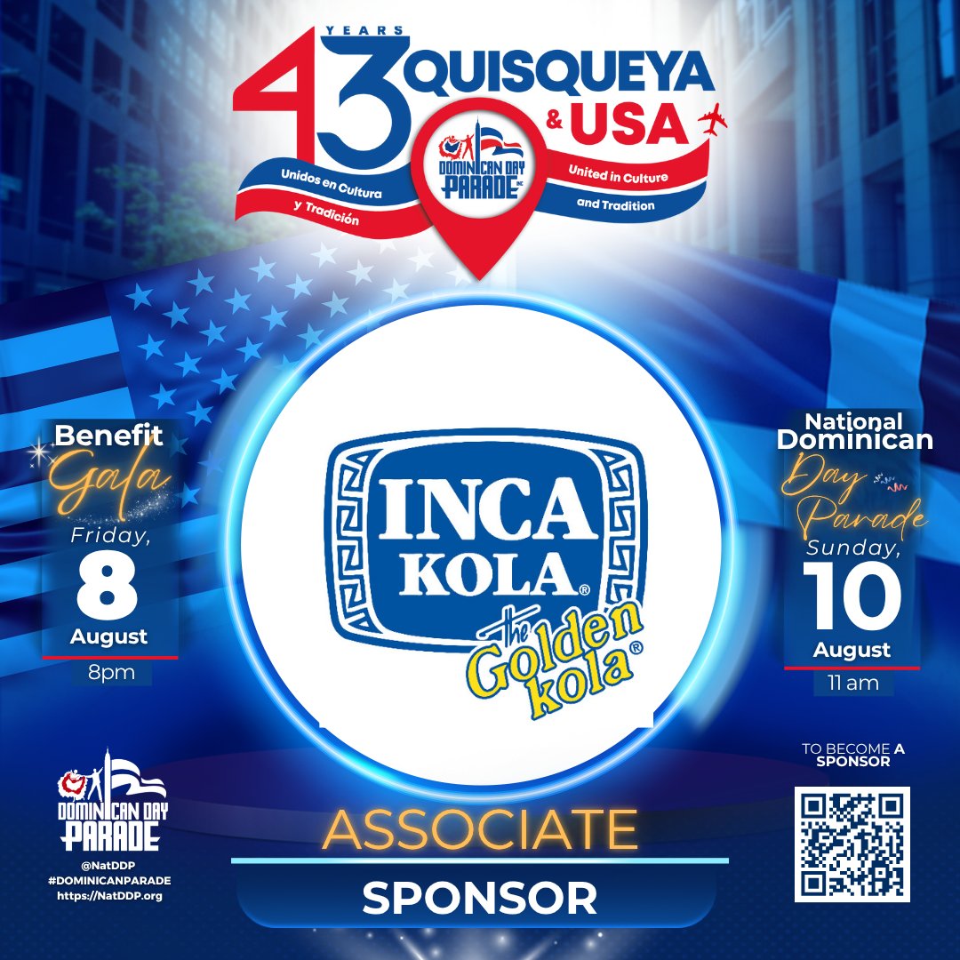 🇩🇴Quisqueya &amp; 🇺🇸USA: United in Culture and Tradition
Thanks to our Associate  Sponsor ! 💙
🎉 43rd #DominicanDayParade
🗓 Aug 8: Gala | 📍Greentree
🗓 Aug 10: Parade | 📍6th Ave, NYC
Follow <a href="/NatDDP/">National Dominican Day Parade</a>

Support us—every donation counts! 🙌
#NatDDP #DRParade #QuisqueyaAndUSA