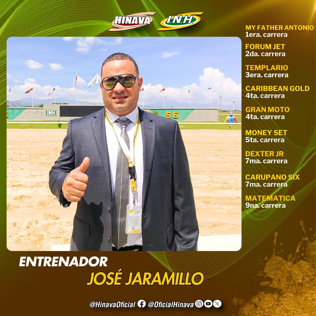 El entrenador, José Jaramillo tendrá 9⃣ presentados en la reunión 15 de este sábado en el Hipódromo Nacional de Valencia🐴. 

Participará en el Clásico "Natalicio del Libertador" con el caballo "Templario". 

 ¡Sella tu 5y6! 

#Hipismo