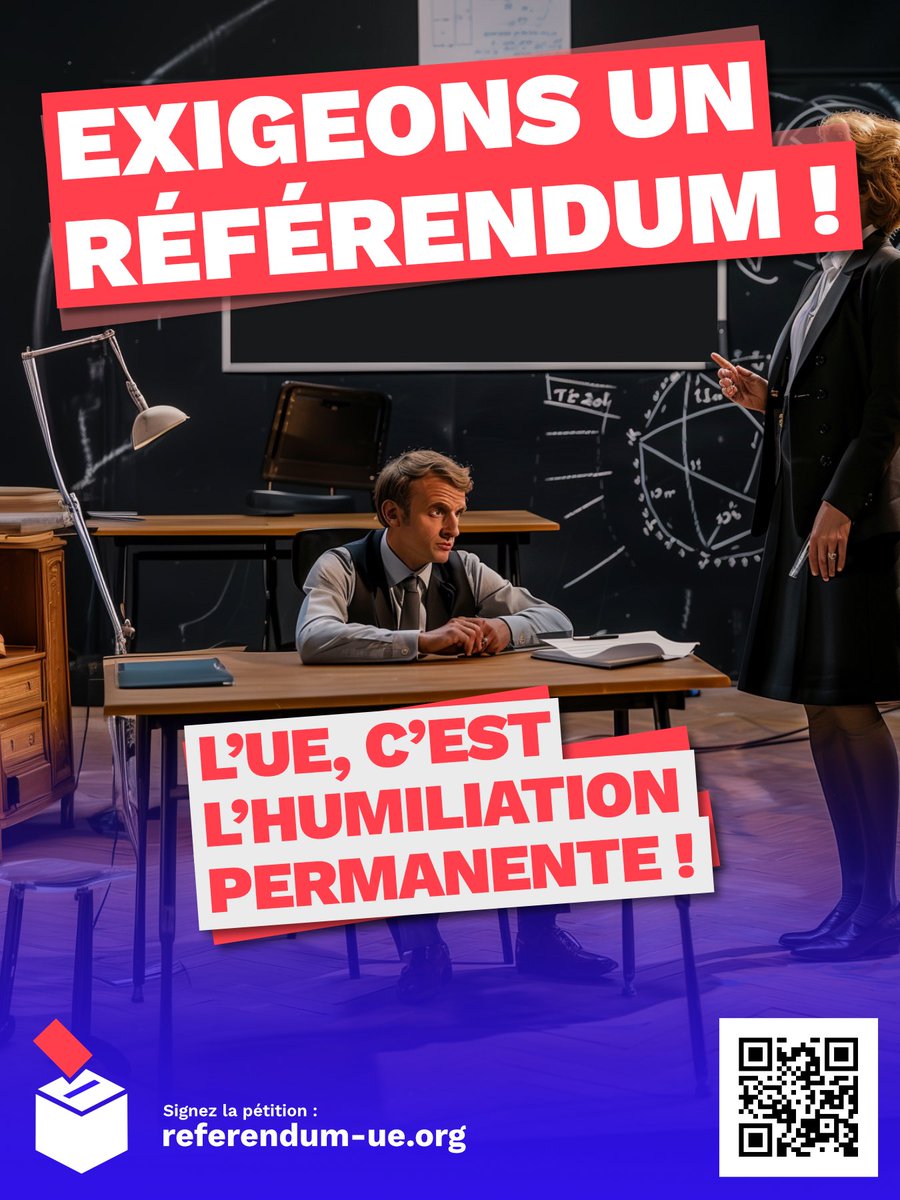 referendum-ue.org (@referendumue) on Twitter photo Depuis l’accord <a href="/vonderleyen/">Ursula von der Leyen</a> / <a href="/realDonaldTrump/">Donald J. Trump</a> LES FRANÇAIS SONT UNANIMES : l’Union européenne 🇪🇺 ne sert à rien qu’à mettre ses États membres sous la tutelle des États-Unis et de l’Allemagne.
Il serait temps de poser la question du RÉFÉRENDUM POUR OU CONTRE RESTER DANS L’UE ! Depuis l’accord <a href="/vonderleyen/">Ursula von der Leyen</a> / <a href="/realDonaldTrump/">Donald J. Trump</a> LES FRANÇAIS SONT UNANIMES : l’Union européenne 🇪🇺 ne sert à rien qu’à mettre ses États membres sous la tutelle des États-Unis et de l’Allemagne.
Il serait temps de poser la question du RÉFÉRENDUM POUR OU CONTRE RESTER DANS L’UE !