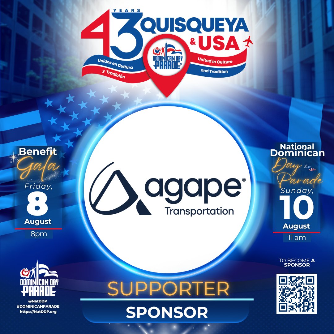 🇩🇴Quisqueya &amp; 🇺🇸USA: United in Culture and Tradition
Thanks to ourSupporter Sponsor @<a href="/Agape/">Agape</a>! 💙
🎉 43rd #DominicanDayParade
🗓 Aug 8: Gala | 📍Greentree
🗓 Aug 10: Parade | 📍6th Ave, NYC
Follow <a href="/NatDDP/">National Dominican Day Parade</a>

Support us—every donation counts! 🙌
#NatDDP #DRParade #QuisqueyaAndUSA