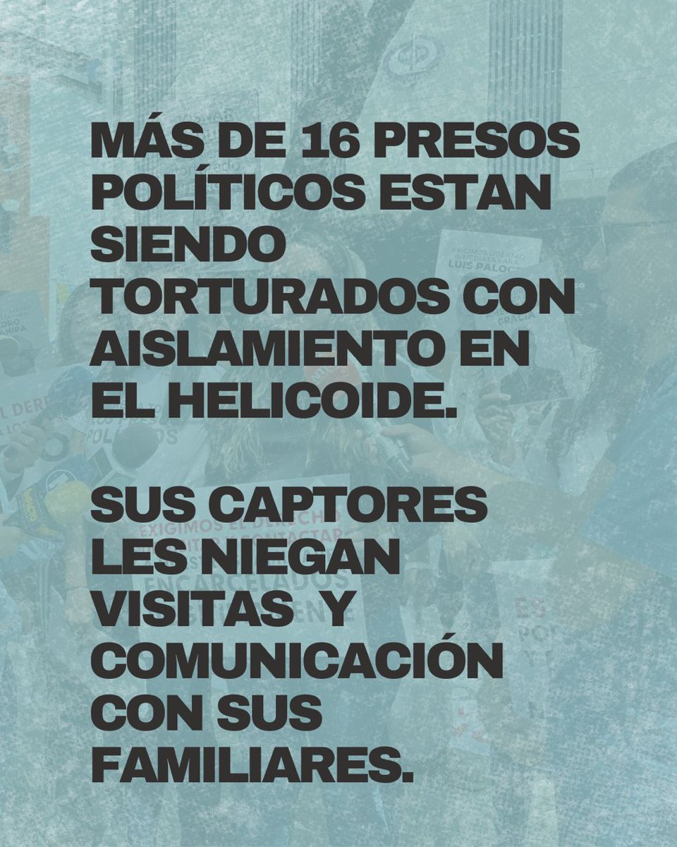 Imagina pasar meses sin saber nada de tus hijos.
Sin abrazar a tu madre.
Sin oír la voz de tu pareja.
Así viven hoy 16 presos políticos en Venezuela.
#ElAislamientoEsTortura