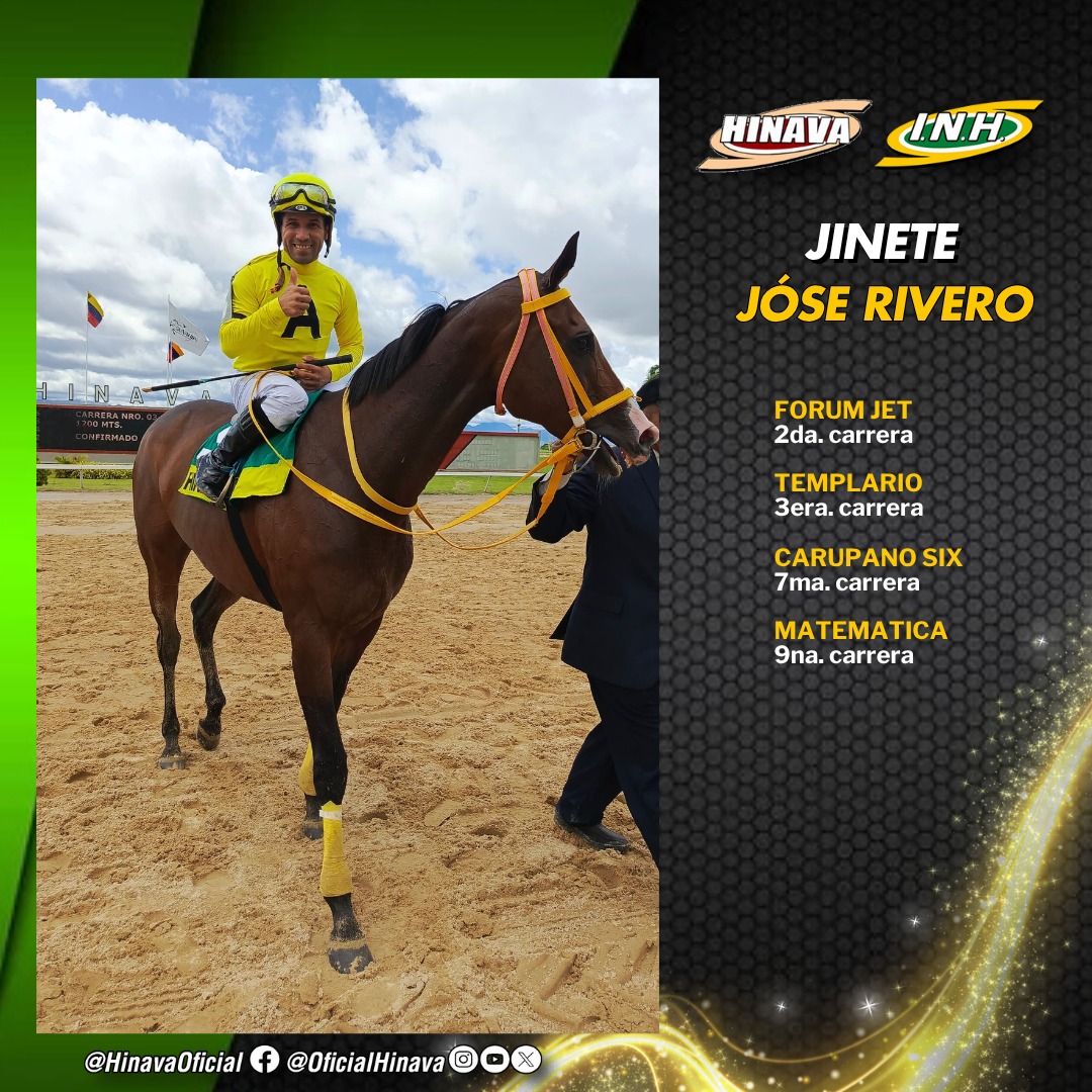 El jinete profesional, José Alejandro Rivero tendrá 3️⃣ compromisos de montas para la reunión 15 de este sábado en el Hipódromo Nacional de Valencia🐴. 

🏆 Participará en el Clásico "Natalicio del Libertador" , con el caballo "Templario".

#Hipismo