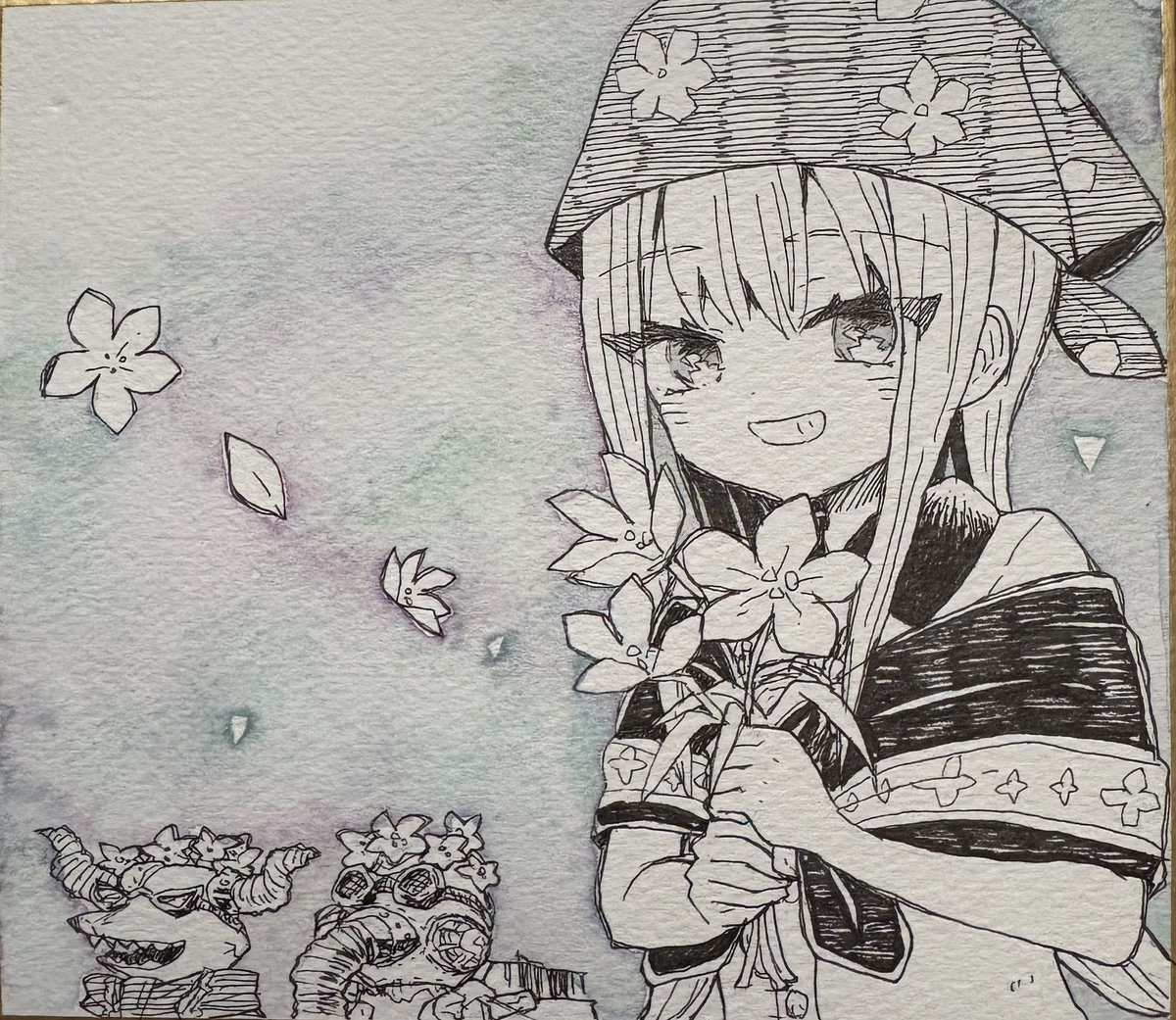 頽廃の花売り読んでいただけて嬉しかったです、ありがとうございます!な気持ちで描きました 