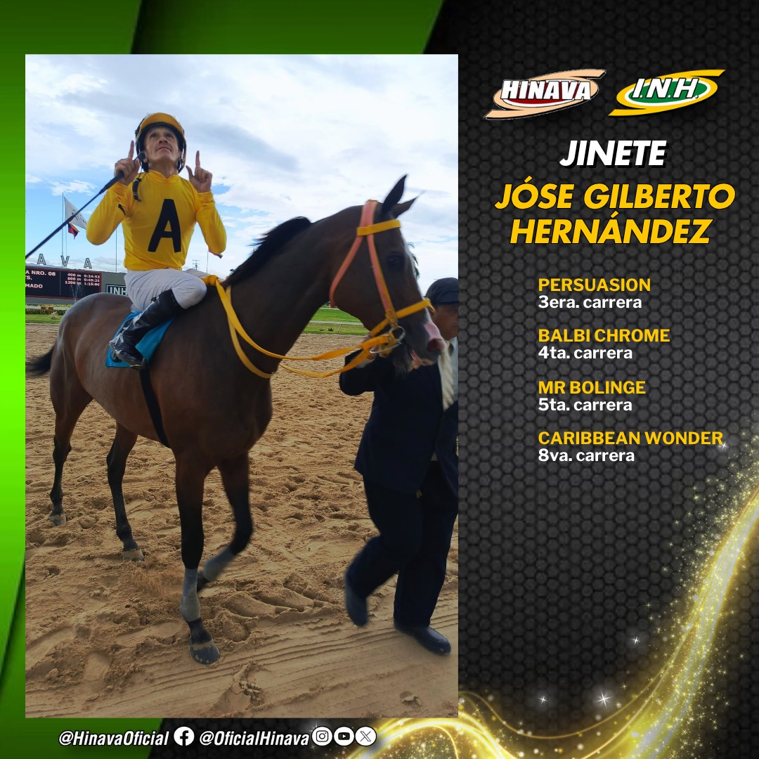 El jinete profesional, José Gilberto Hernández tendrá 4️⃣ compromisos de montas para la reunión 15 de este sábado en el Hipódromo Nacional de Valencia🐴. 

🏆 Participará en el Clásico "Natalicio del Libertador" , con el caballo "Persuasion".

#Hipismo