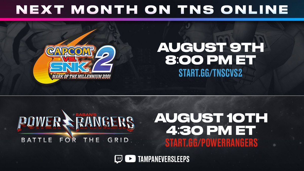 We've got more in store for August on TNS Online 👀 Get ready for:

🔥 #CvS2 on 8/9 at 8pm ET
🦸 #PowerRangers #BFTG on 8/10 at 4:30pm ET

Registration is open now 📝